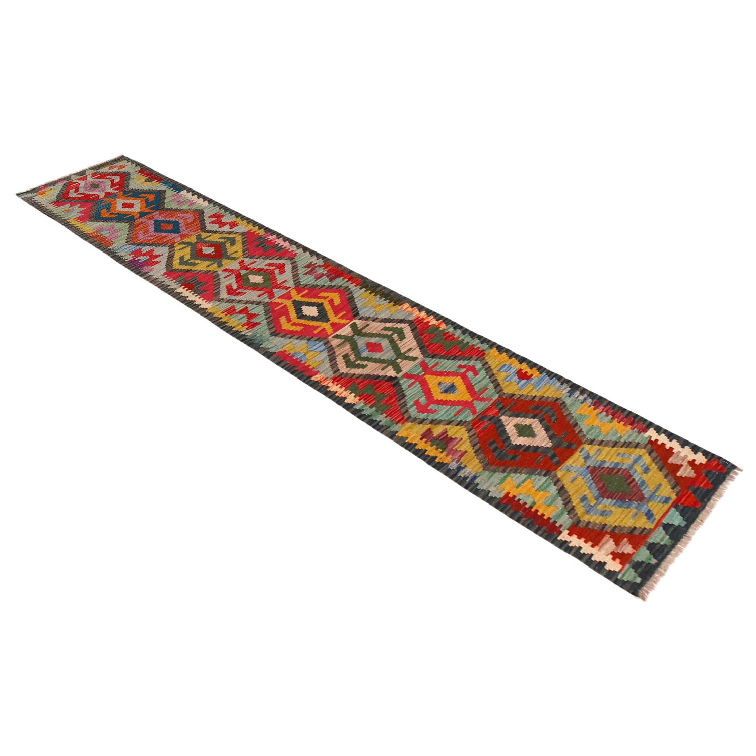 Handmade Multi Kilim Geometric 10' Runner