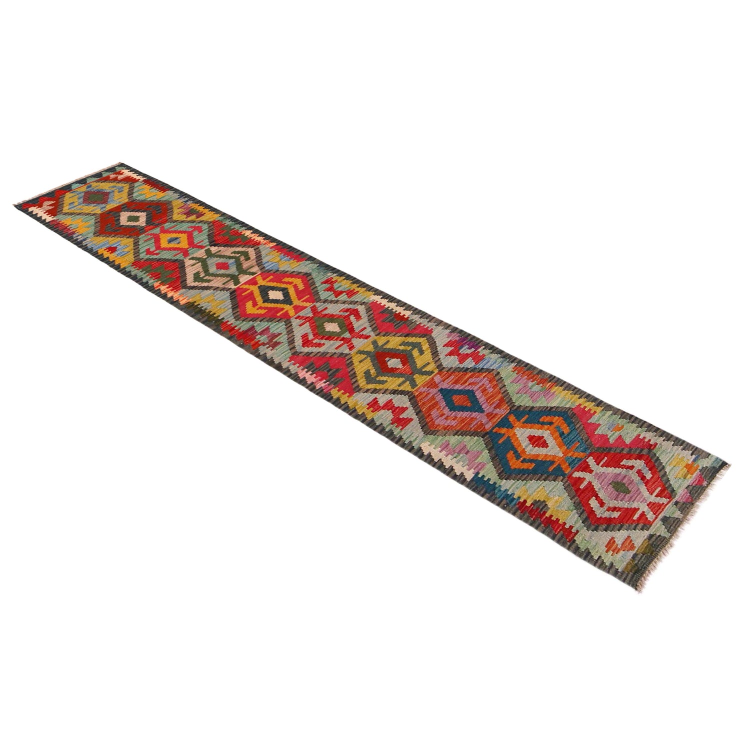 Handmade Multi Kilim Geometric 10' Runner