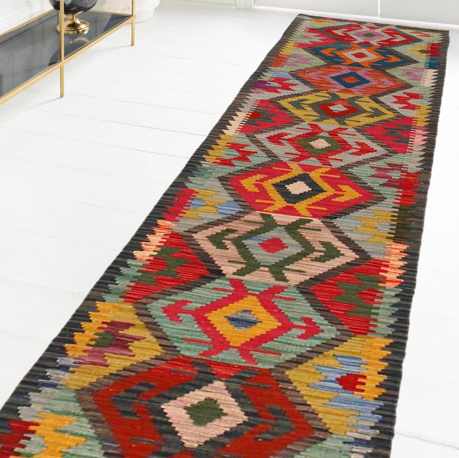 Handmade Multi Kilim Geometric 10' Runner