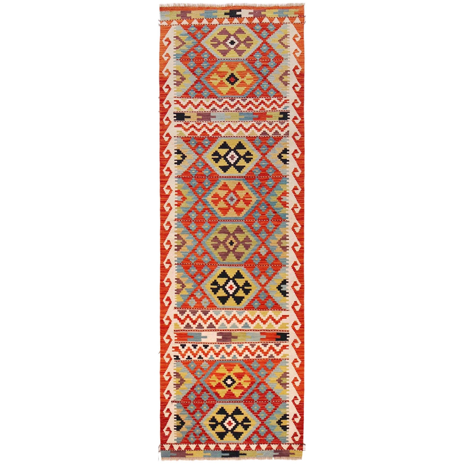 Handmade Multi Kilim Geometric 10' Runner