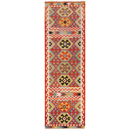 Handmade Multi Kilim Geometric 10' Runner