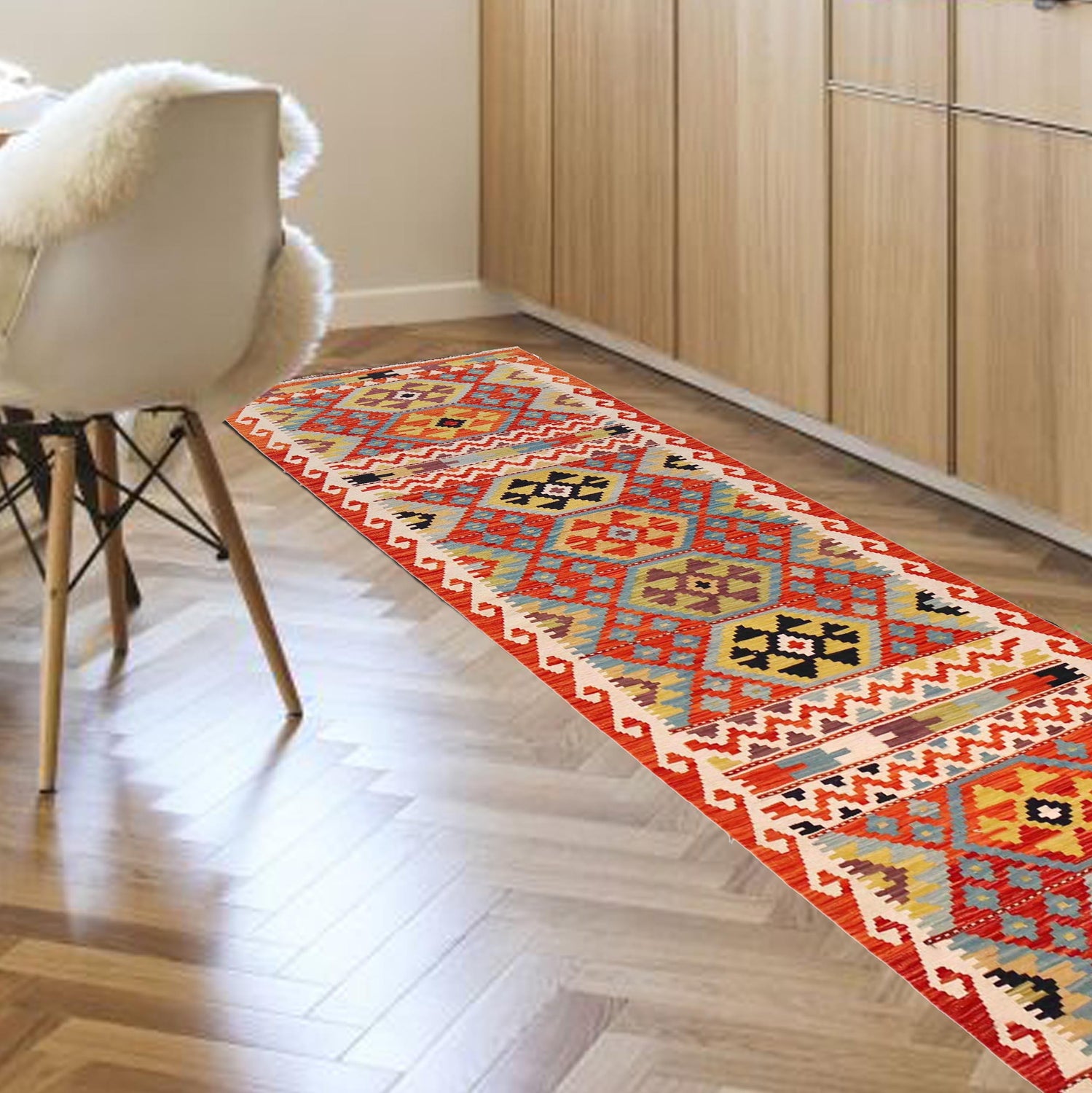 Handmade Multi Kilim Geometric 10' Runner
