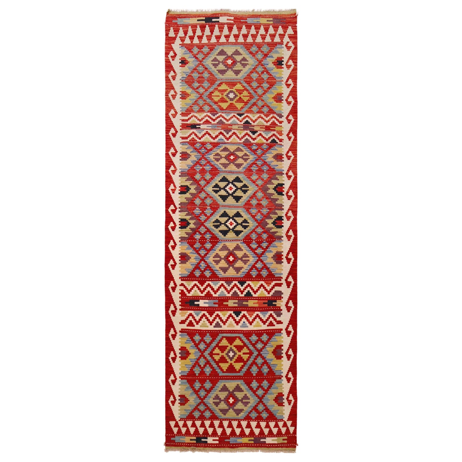 Handmade Multi Kilim Geometric 10' Runner