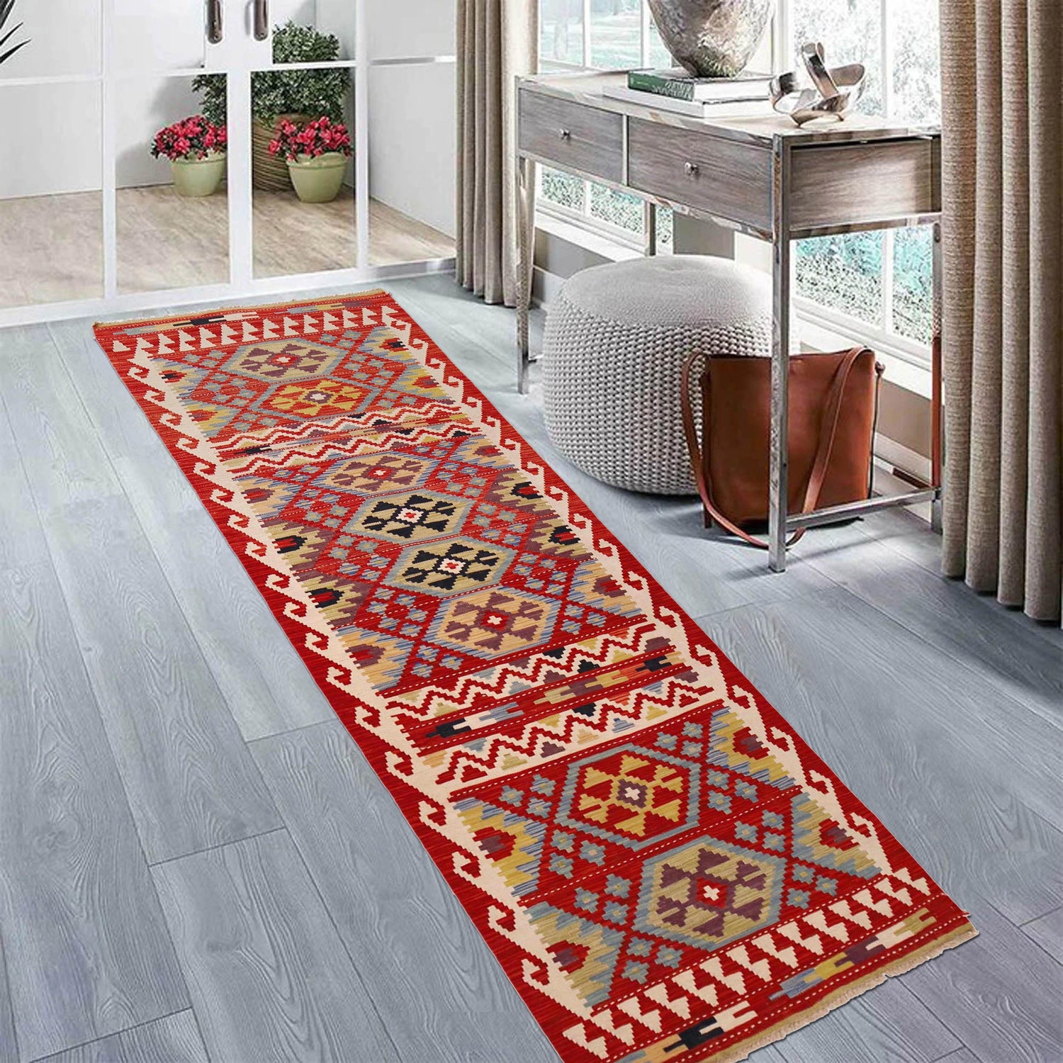 Handmade Multi Kilim Geometric 10' Runner