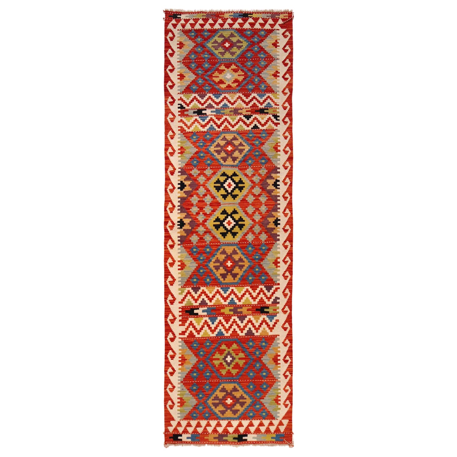 Handmade Multi Kilim Geometric 10' Runner