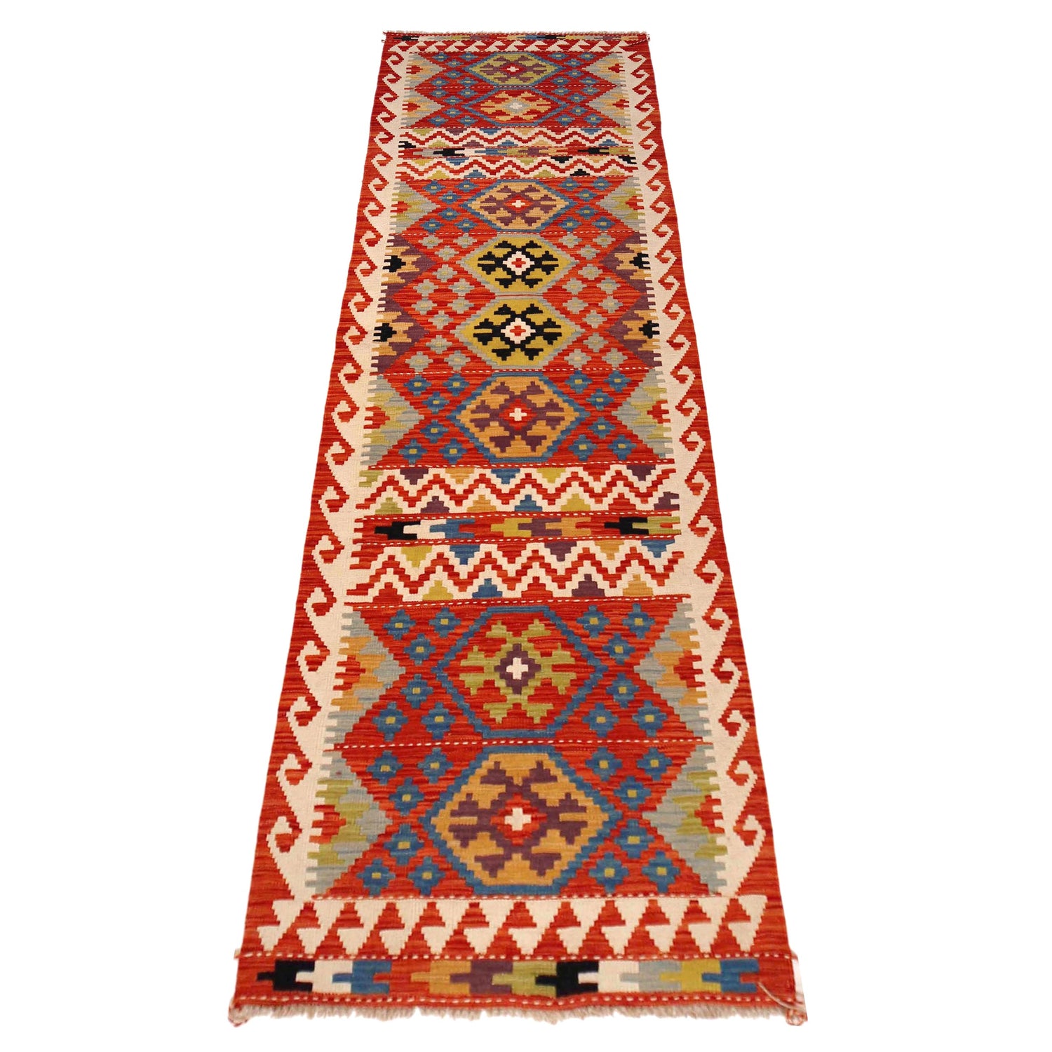 Handmade Multi Kilim Geometric 10' Runner