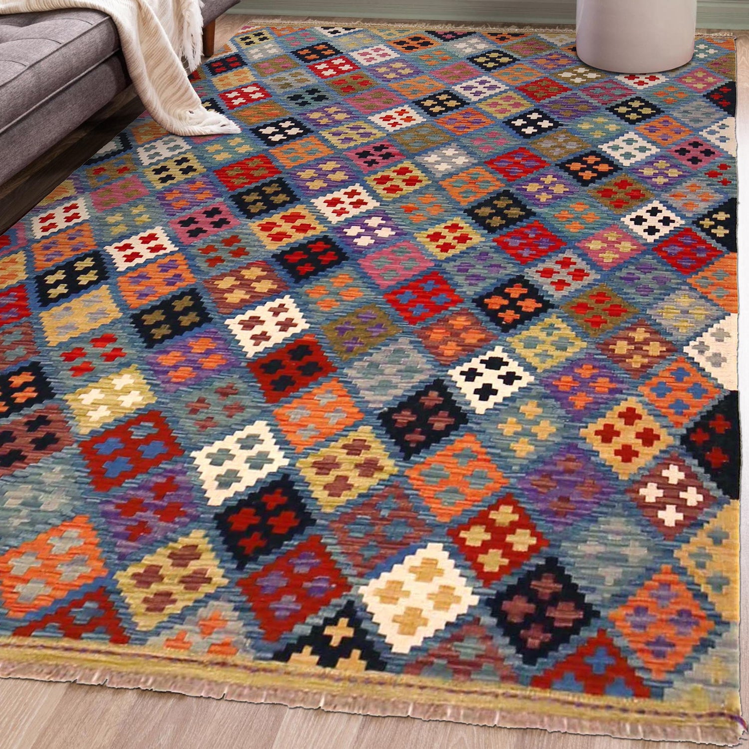 Handmade Multi Kilim Geometric 4x7 ft