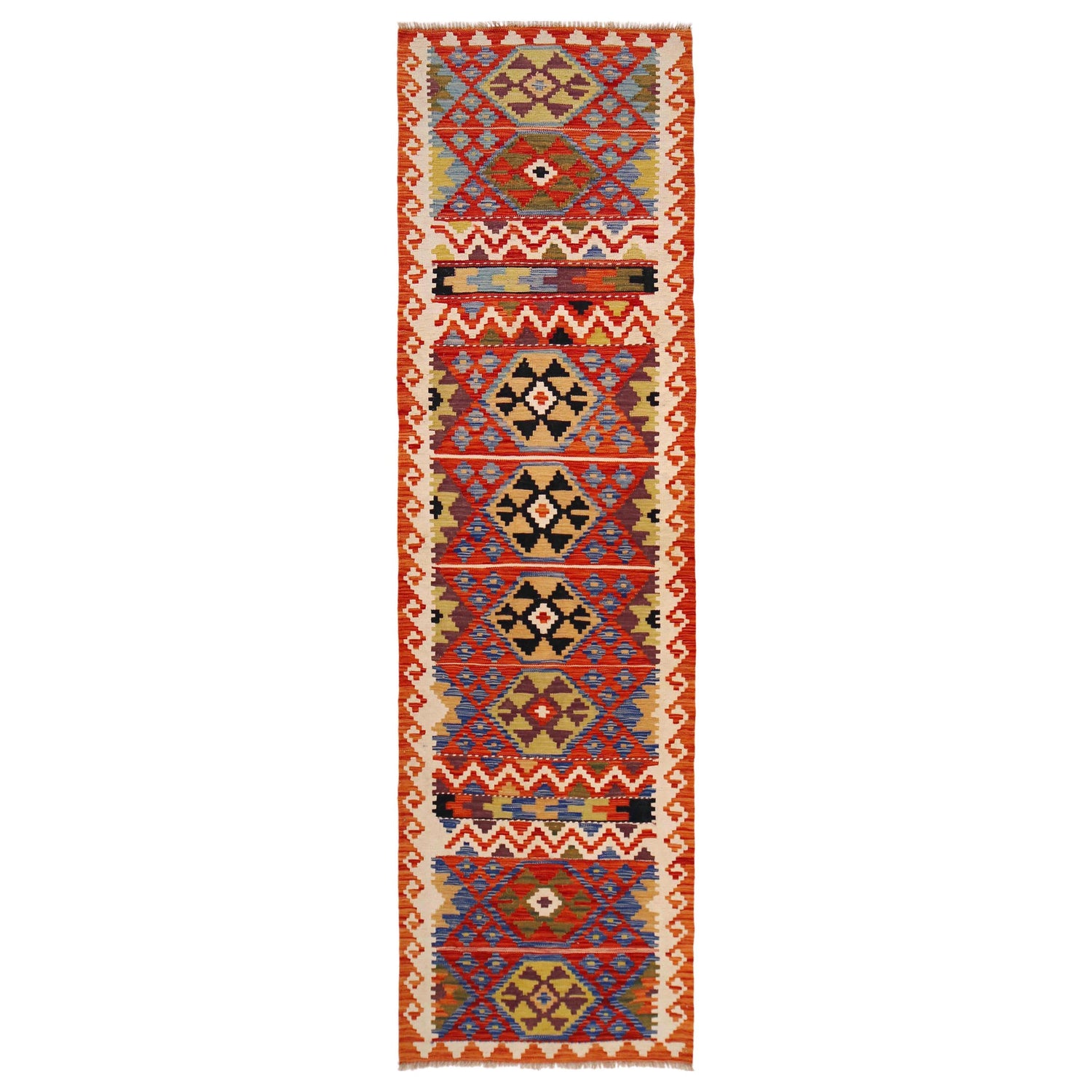 Handmade Multi Kilim Geometric 10' Runner