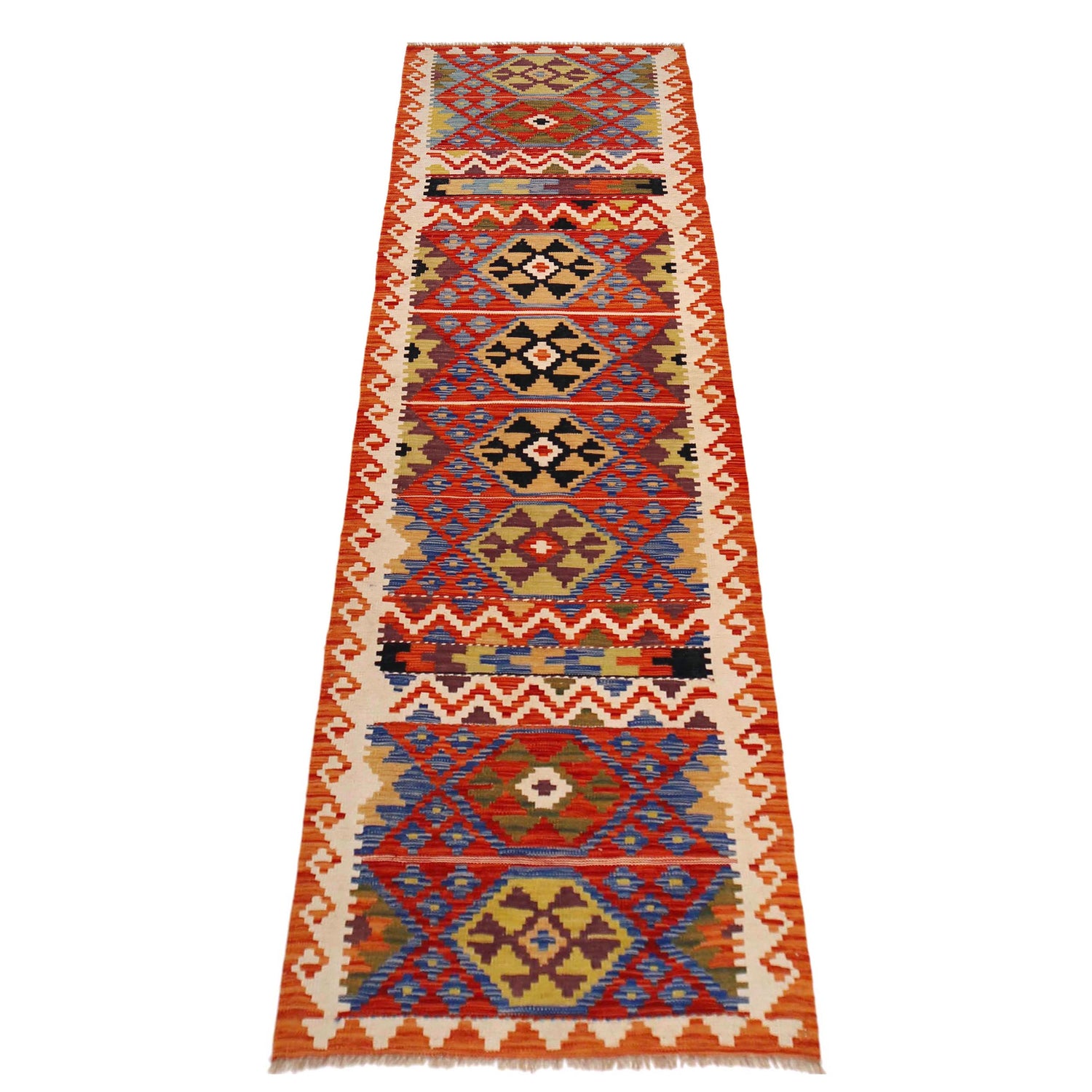 Handmade Multi Kilim Geometric 10' Runner