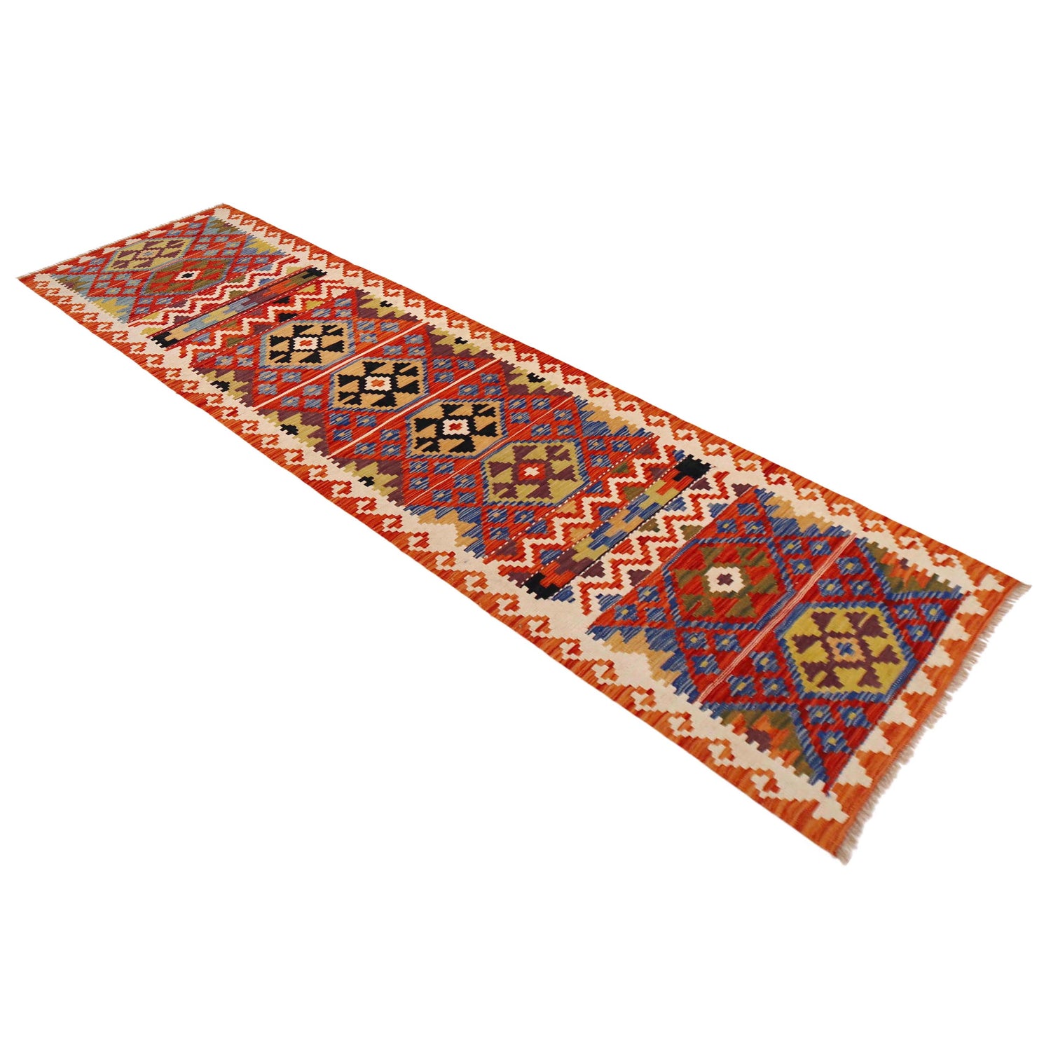 Handmade Multi Kilim Geometric 10' Runner