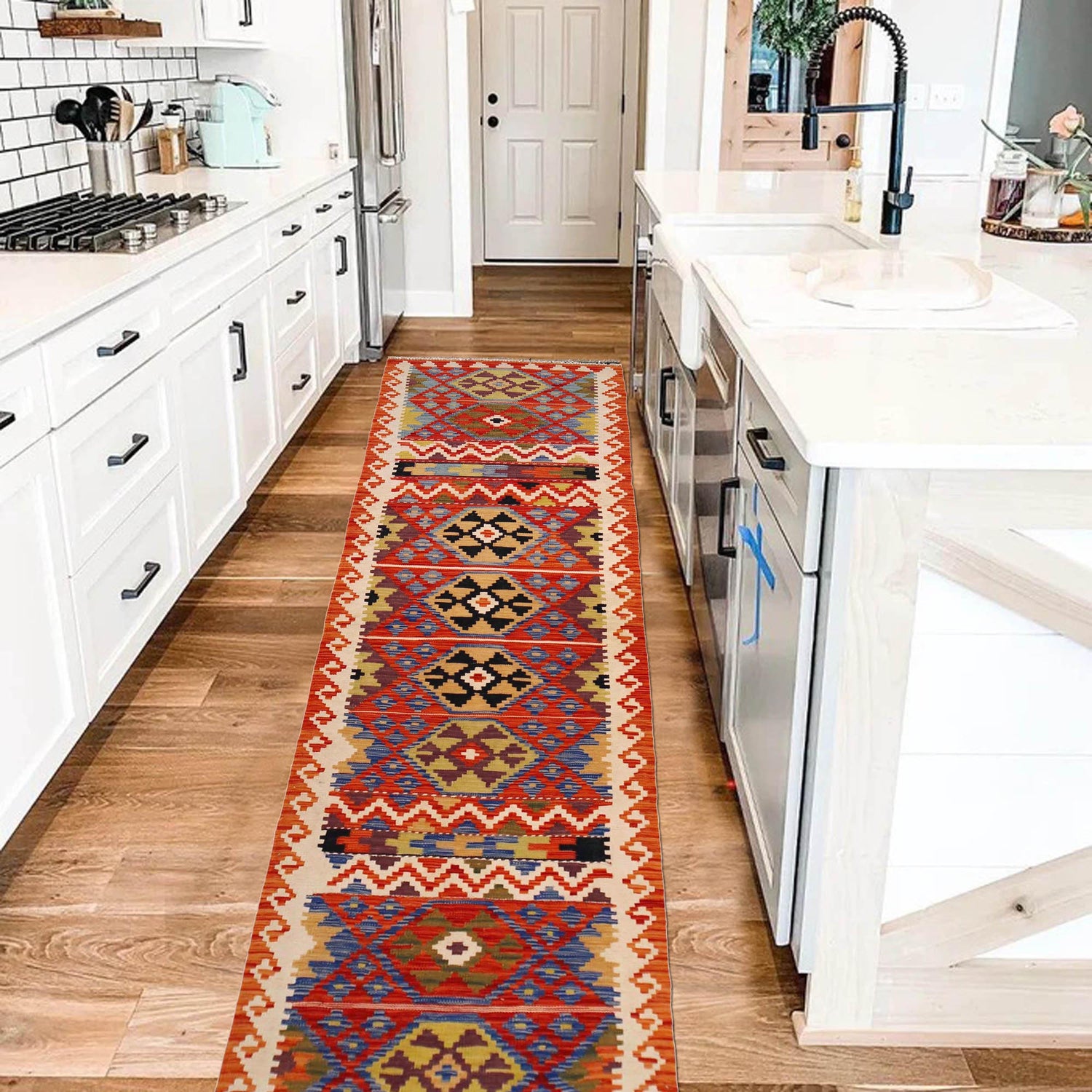 Handmade Multi Kilim Geometric 10' Runner