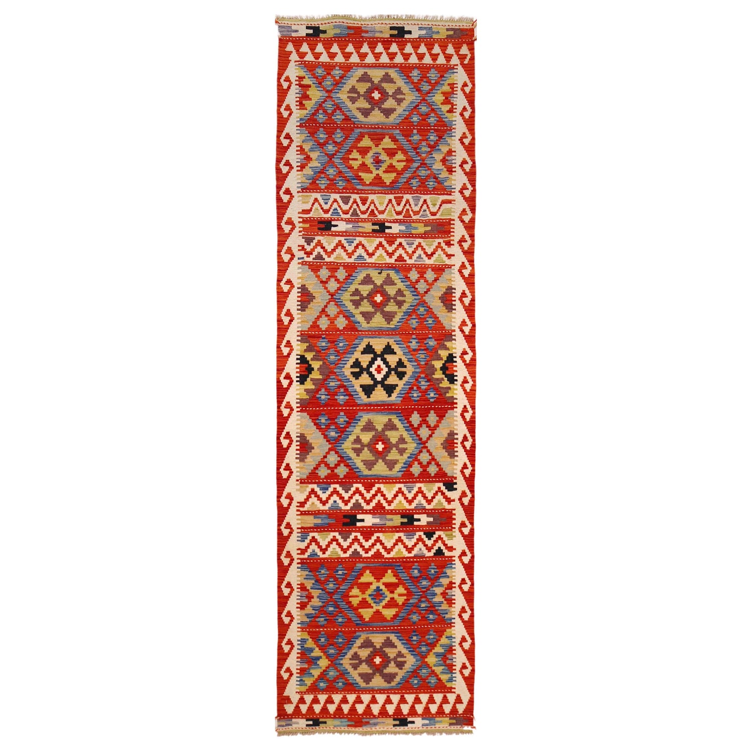 Handmade Multi Kilim Geometric 10' Runner