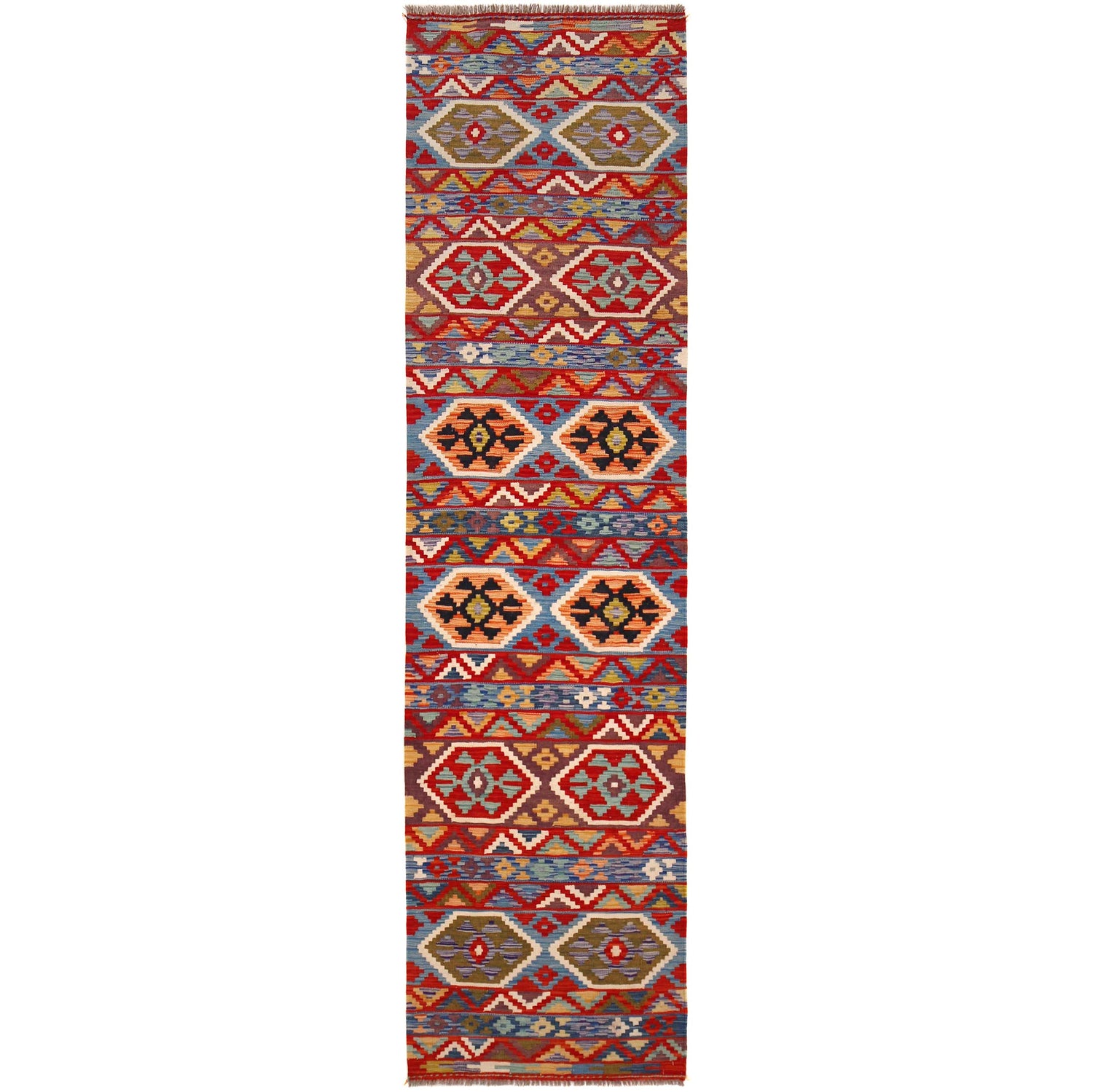 Handmade Multi Kilim Geometric 10' Runner