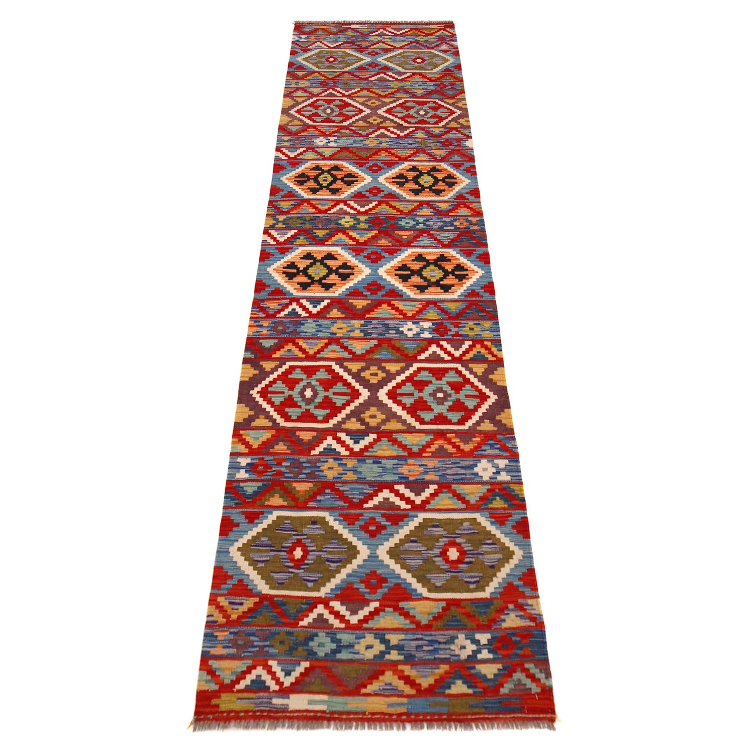 Handmade Multi Kilim Geometric 10' Runner