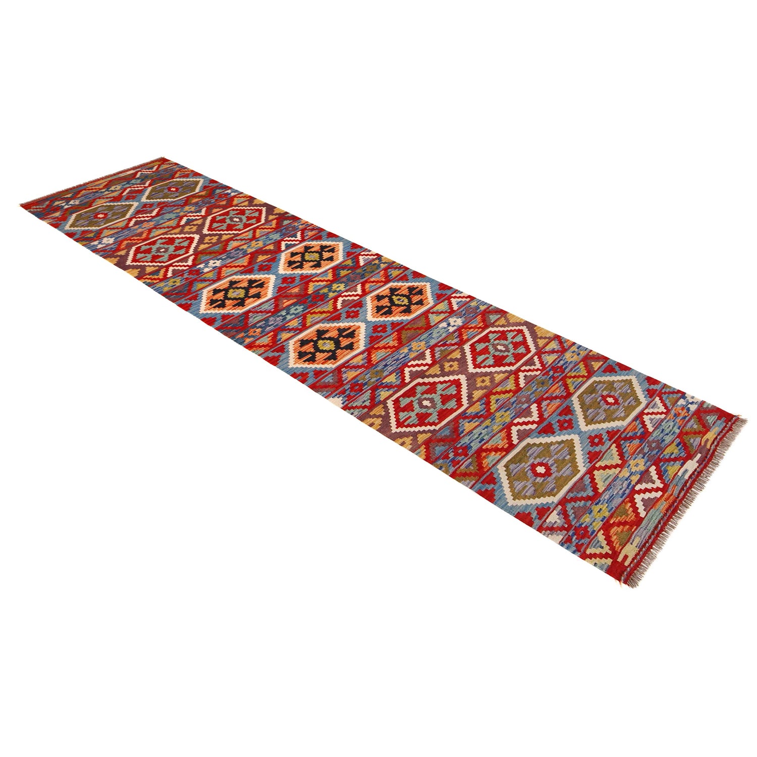 Handmade Multi Kilim Geometric 10' Runner