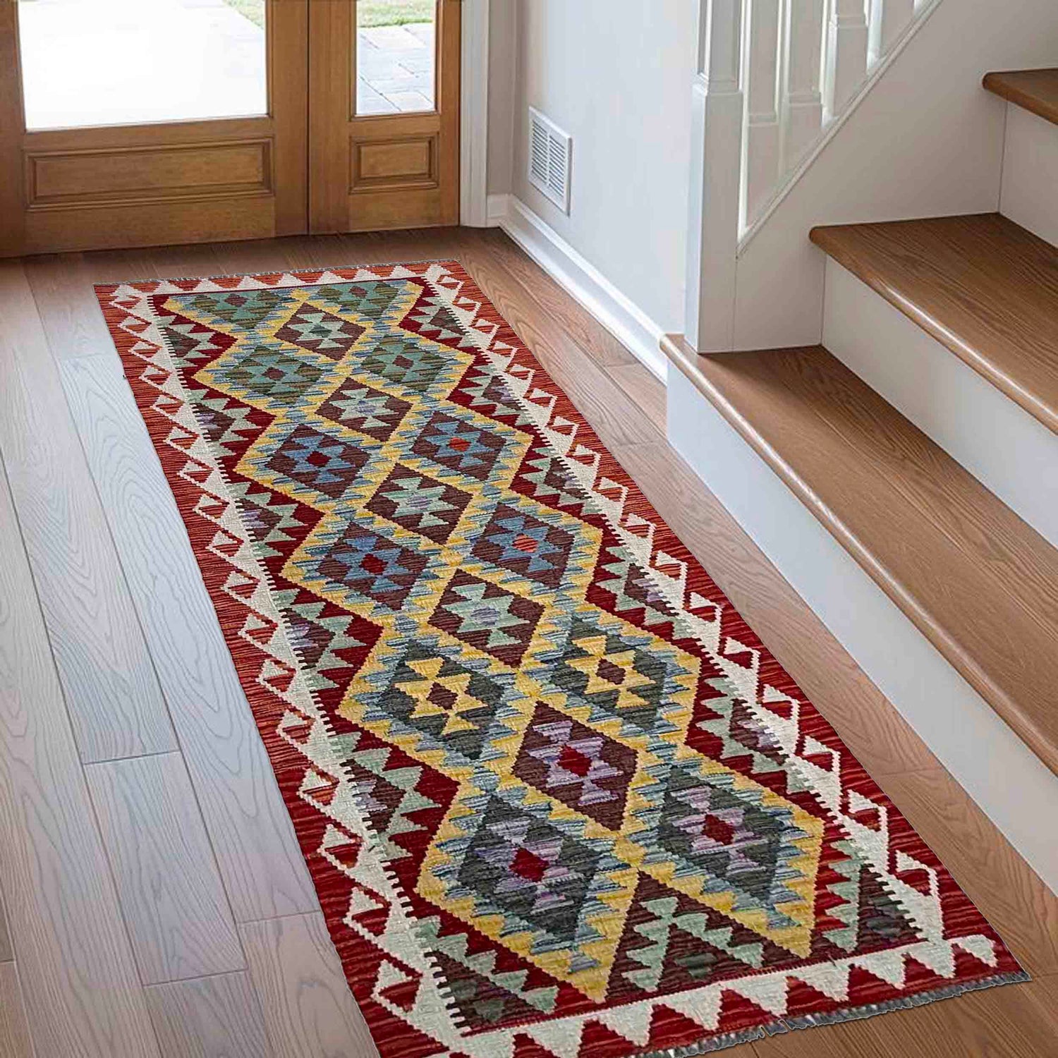 Handmade Multi Kilim Geometric 8' Runner