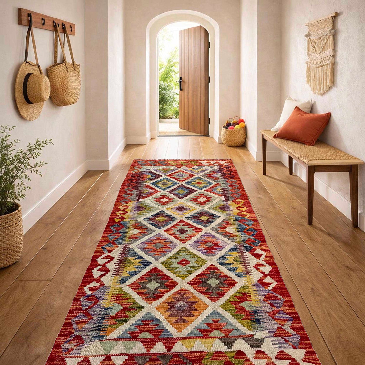 Handmade Multi Kilim Geometric 6' Runner