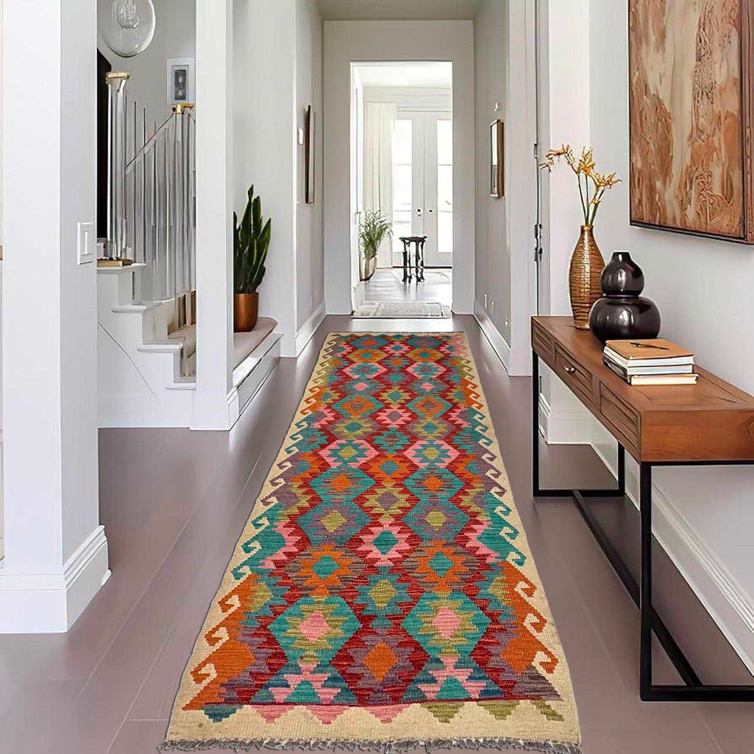 Handmade Multi Kilim Geometric 10' Runner