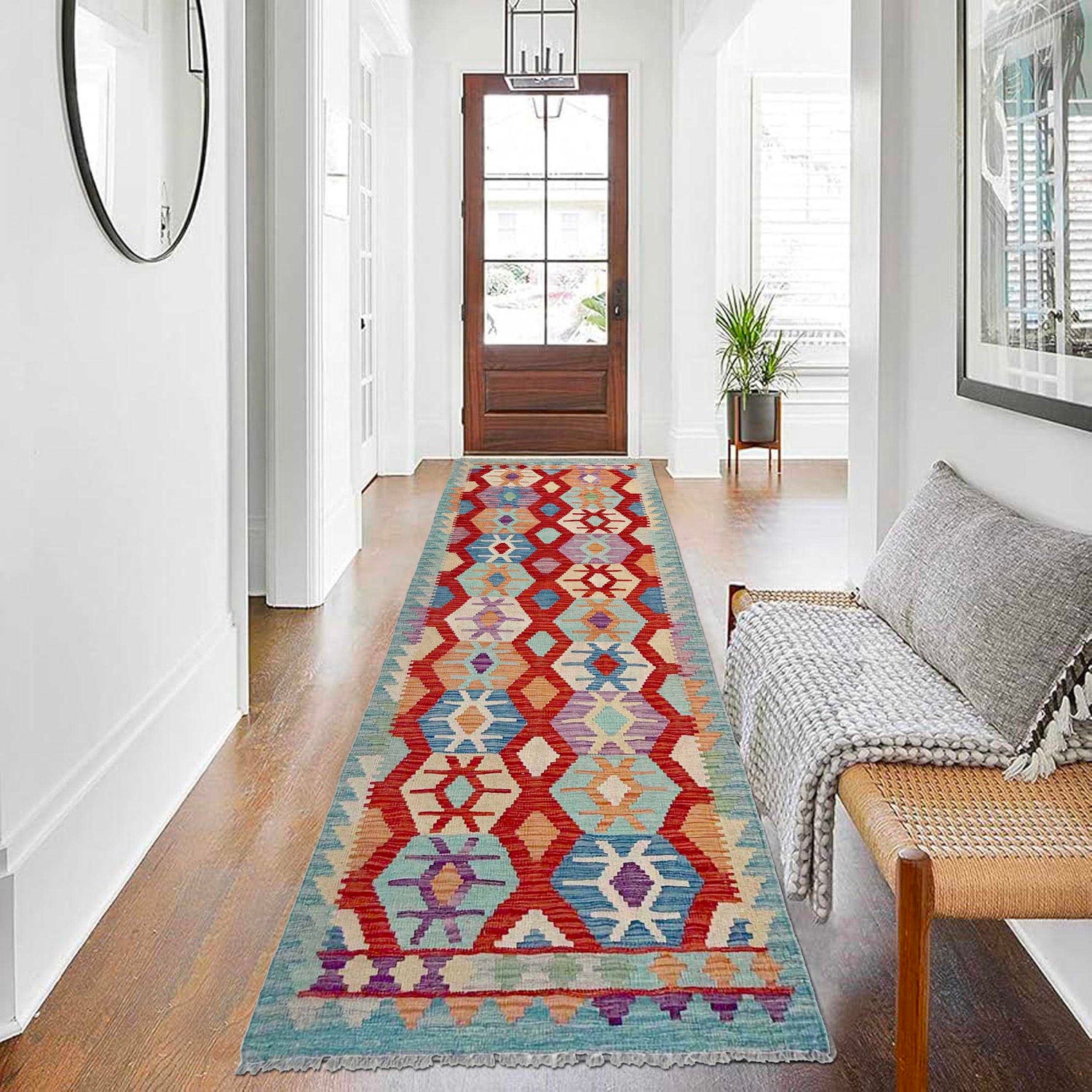 Handmade Multi Kilim Geometric 10' Runner