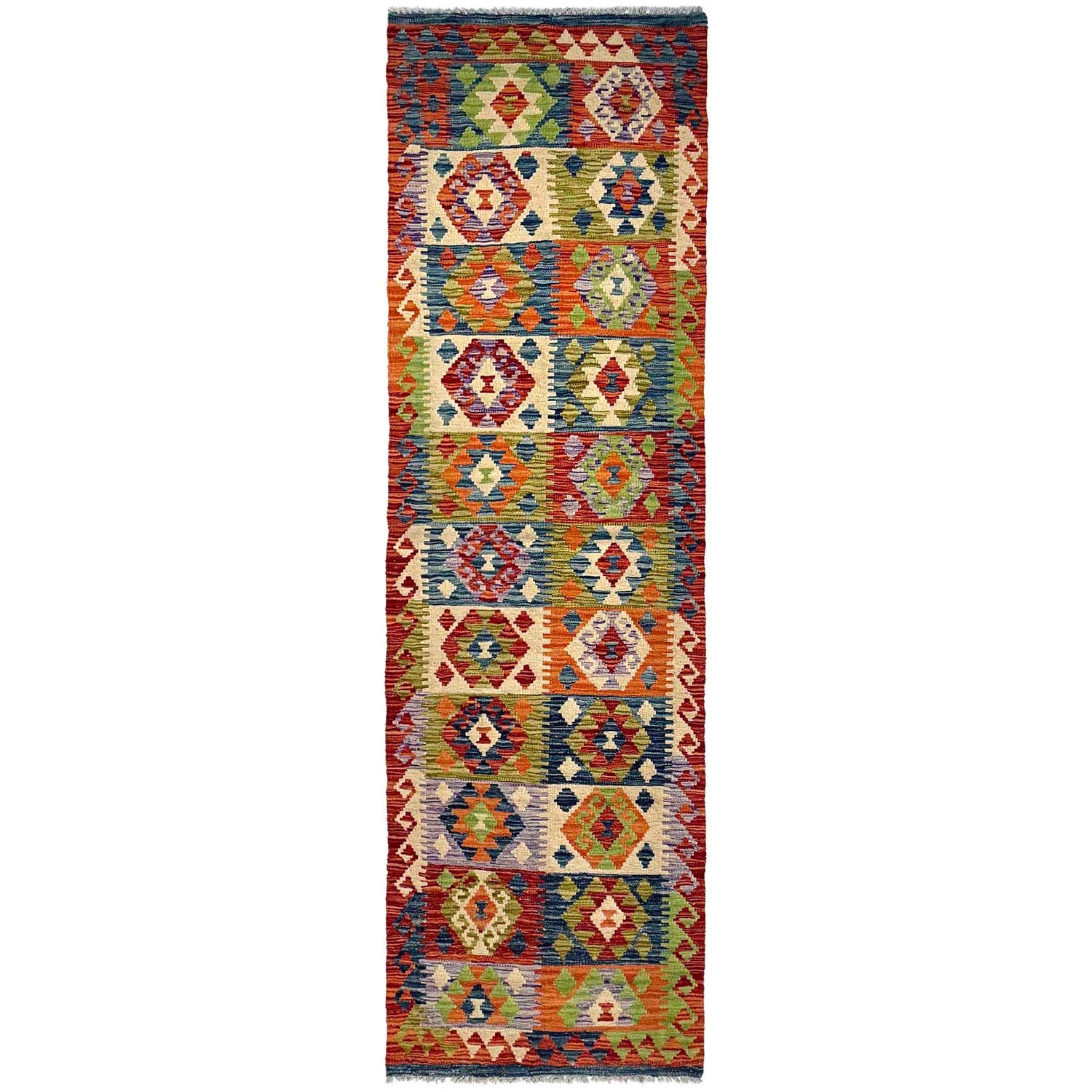 Handmade Multi Kilim Geometric 10' Runner