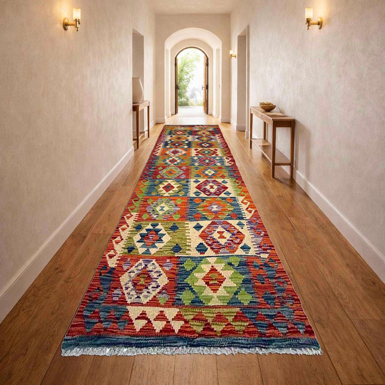 Handmade Multi Kilim Geometric 10' Runner