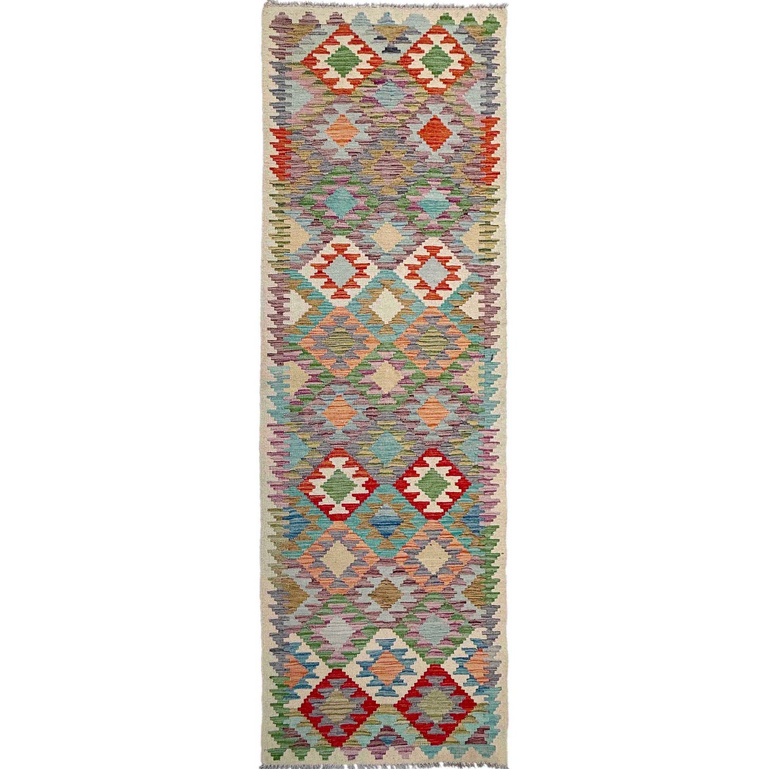 Handmade Multi Kilim Geometric 10' Runner