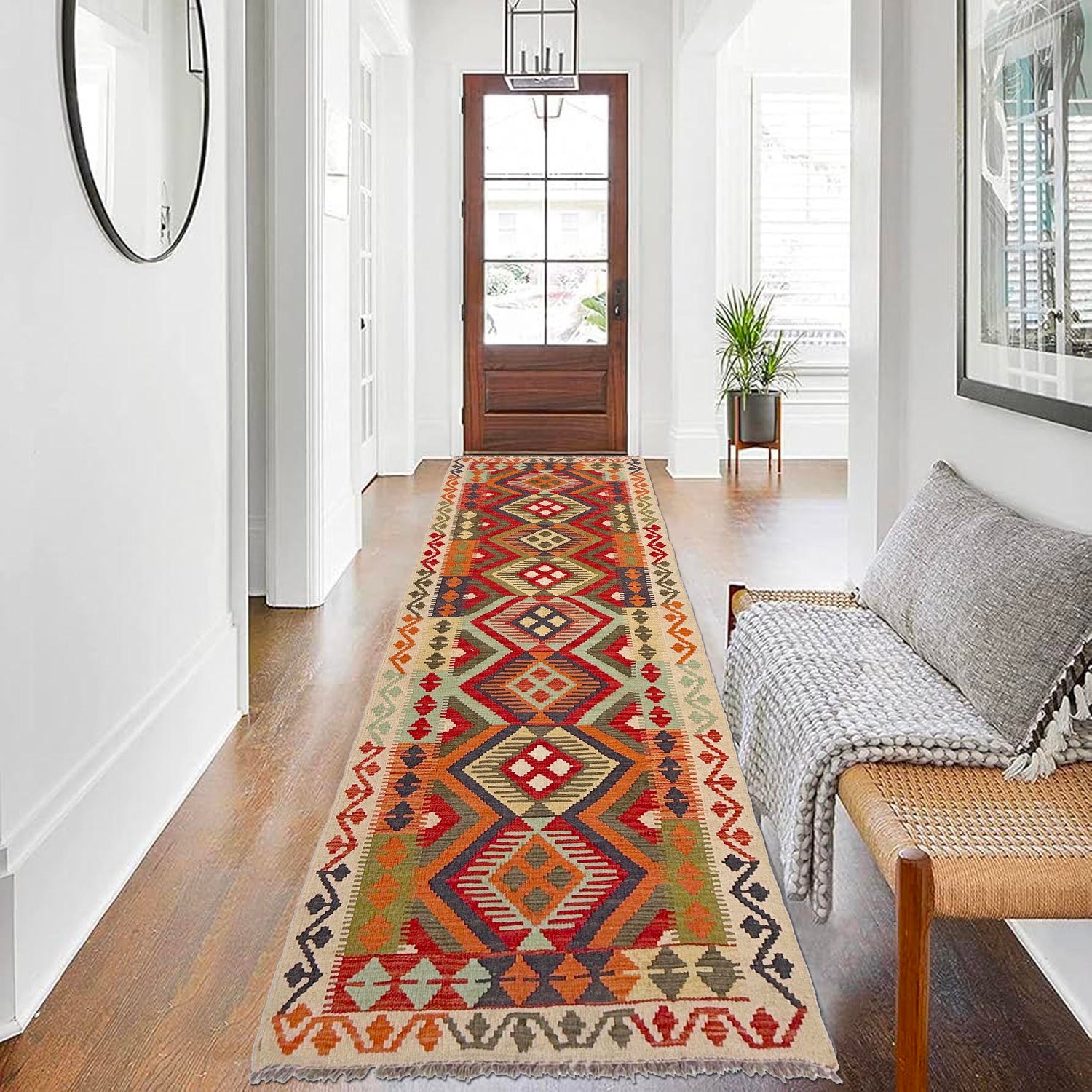 Handmade Multi Kilim Geometric 10' Runner