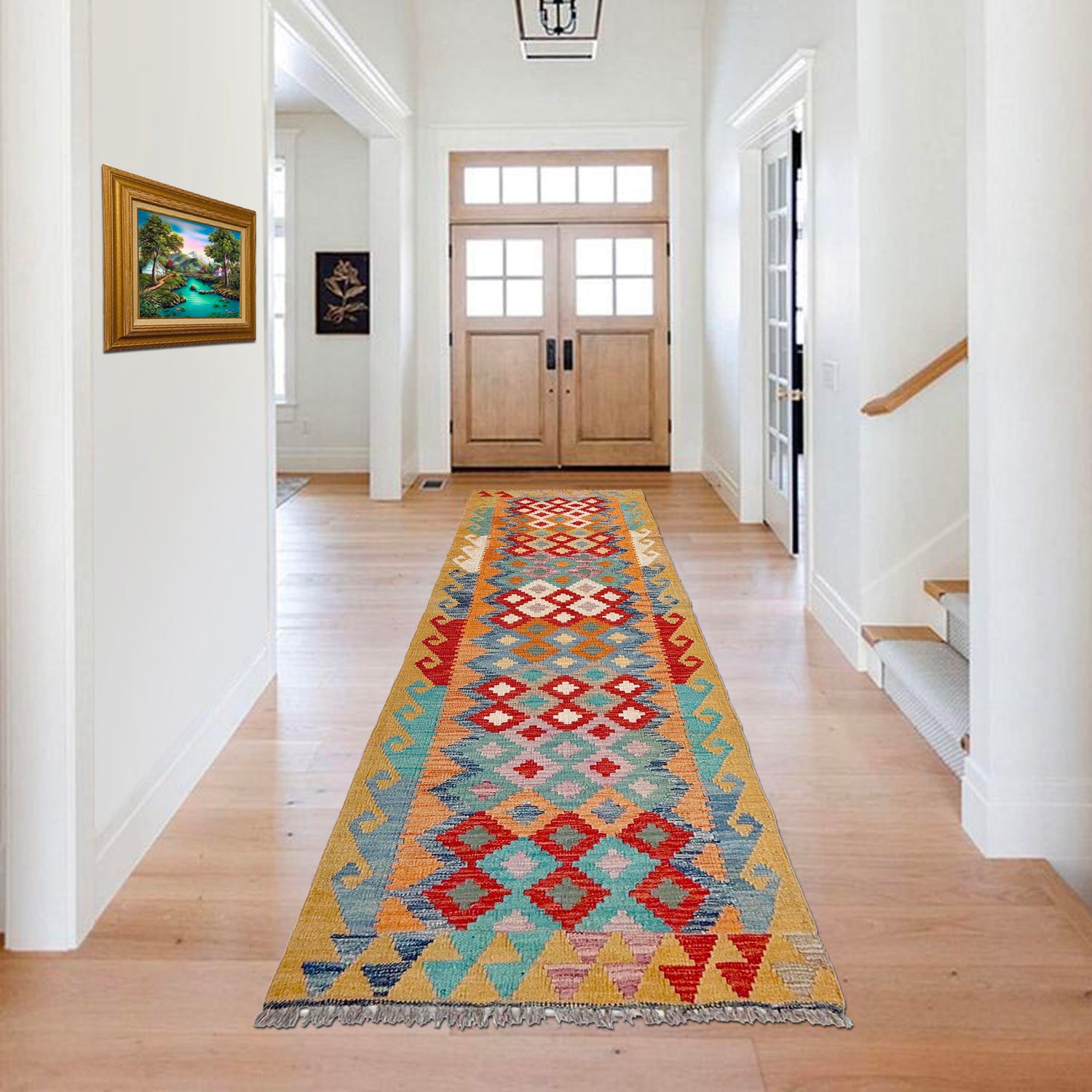 Handmade Multi Kilim Geometric 10' Runner