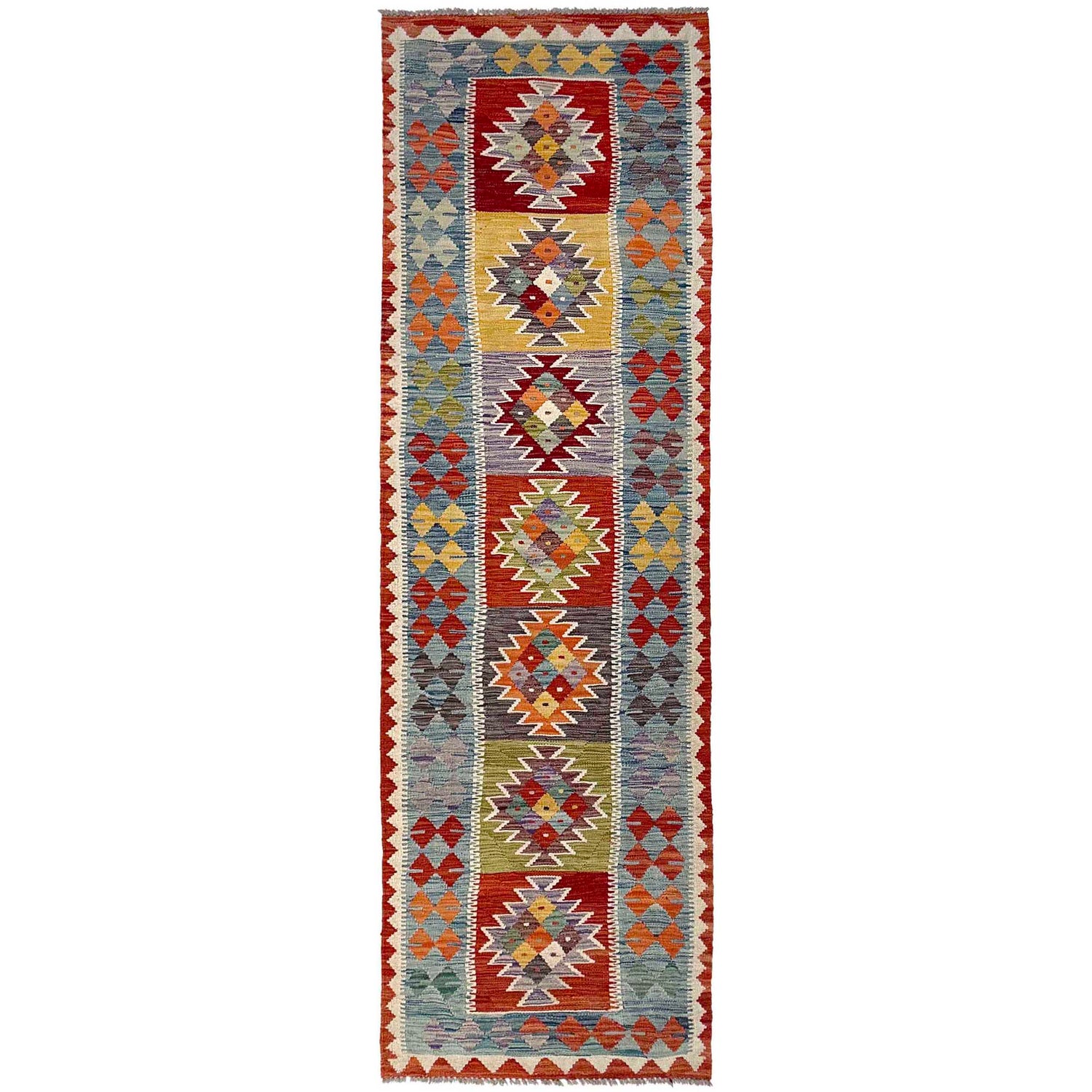 Handmade Multi Kilim Geometric 10' Runner
