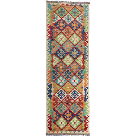 Handmade Multi Kilim Geometric 10' Runner