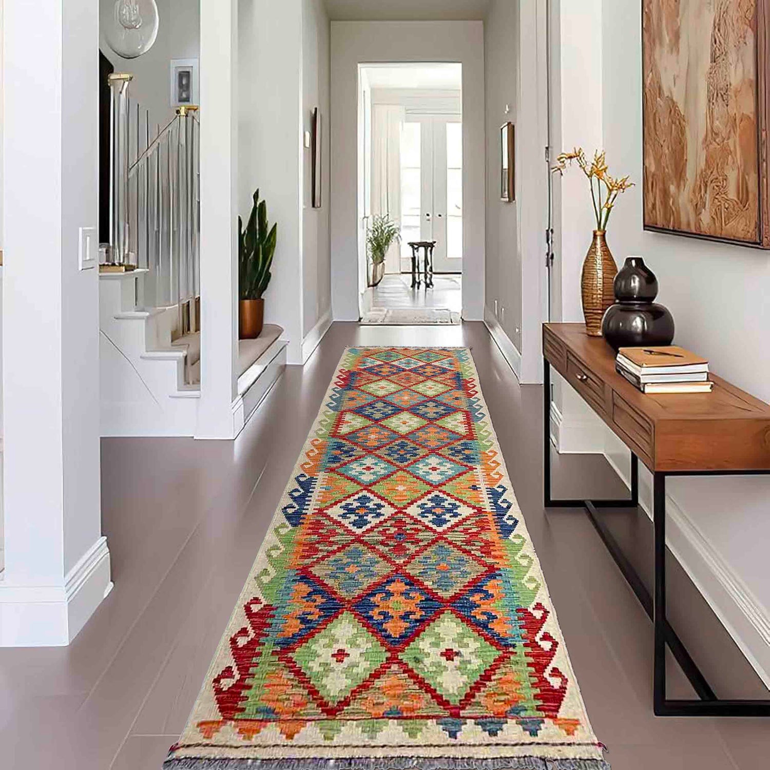 Handmade Multi Kilim Geometric 10' Runner