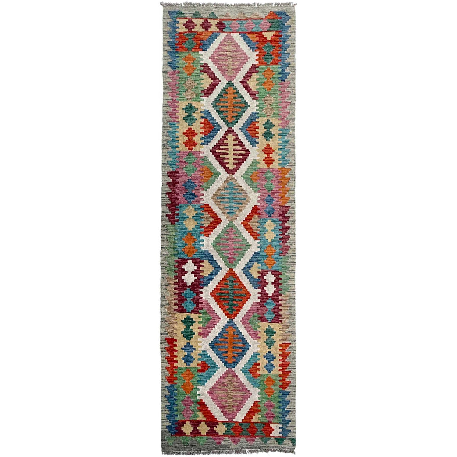 Handmade Multi Kilim Geometric 10' Runner