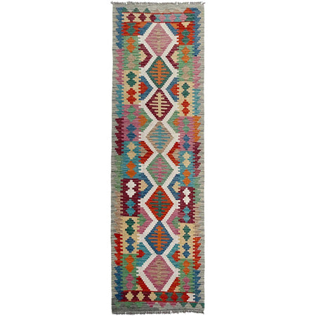 Handmade Multi Kilim Geometric 10' Runner