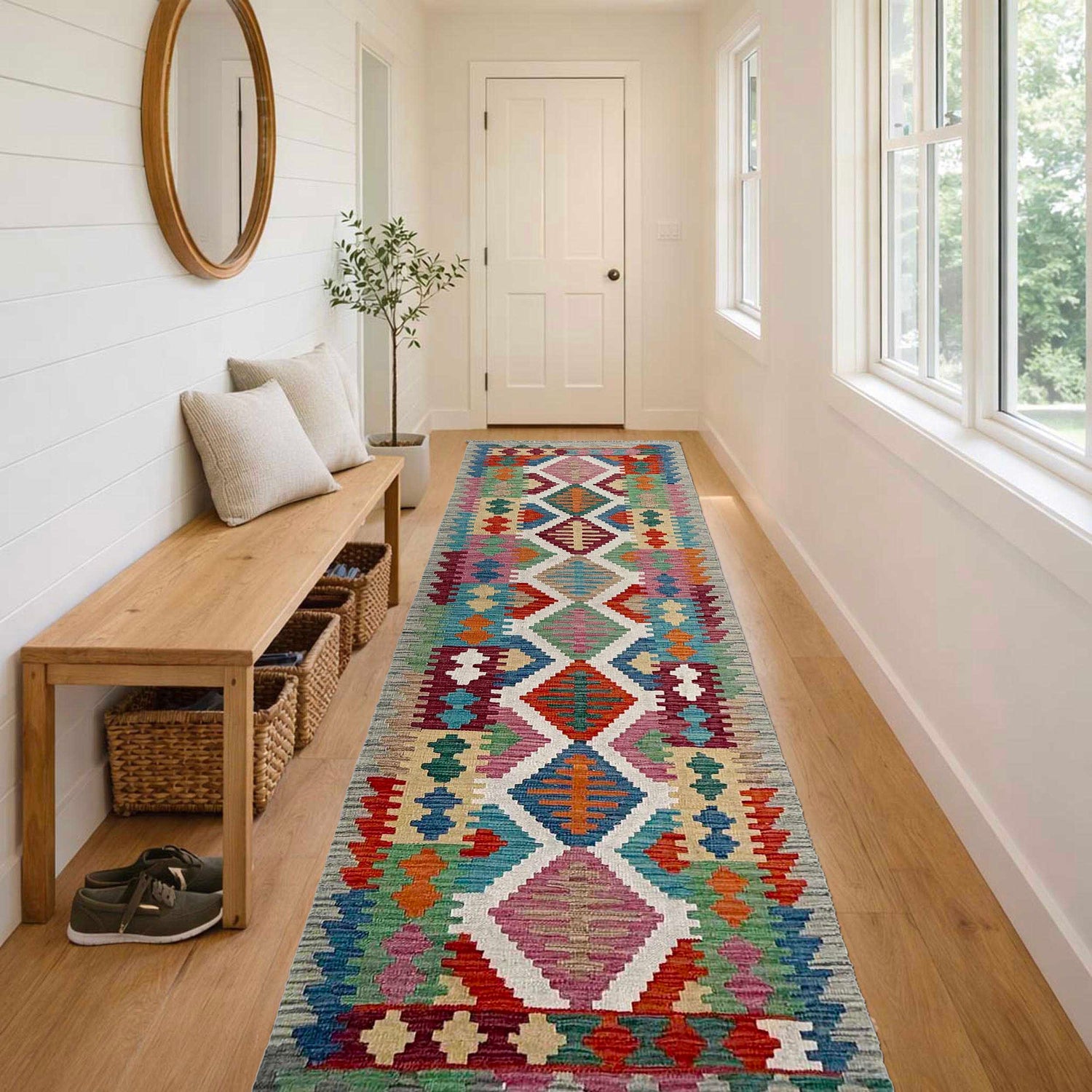 Handmade Multi Kilim Geometric 10' Runner