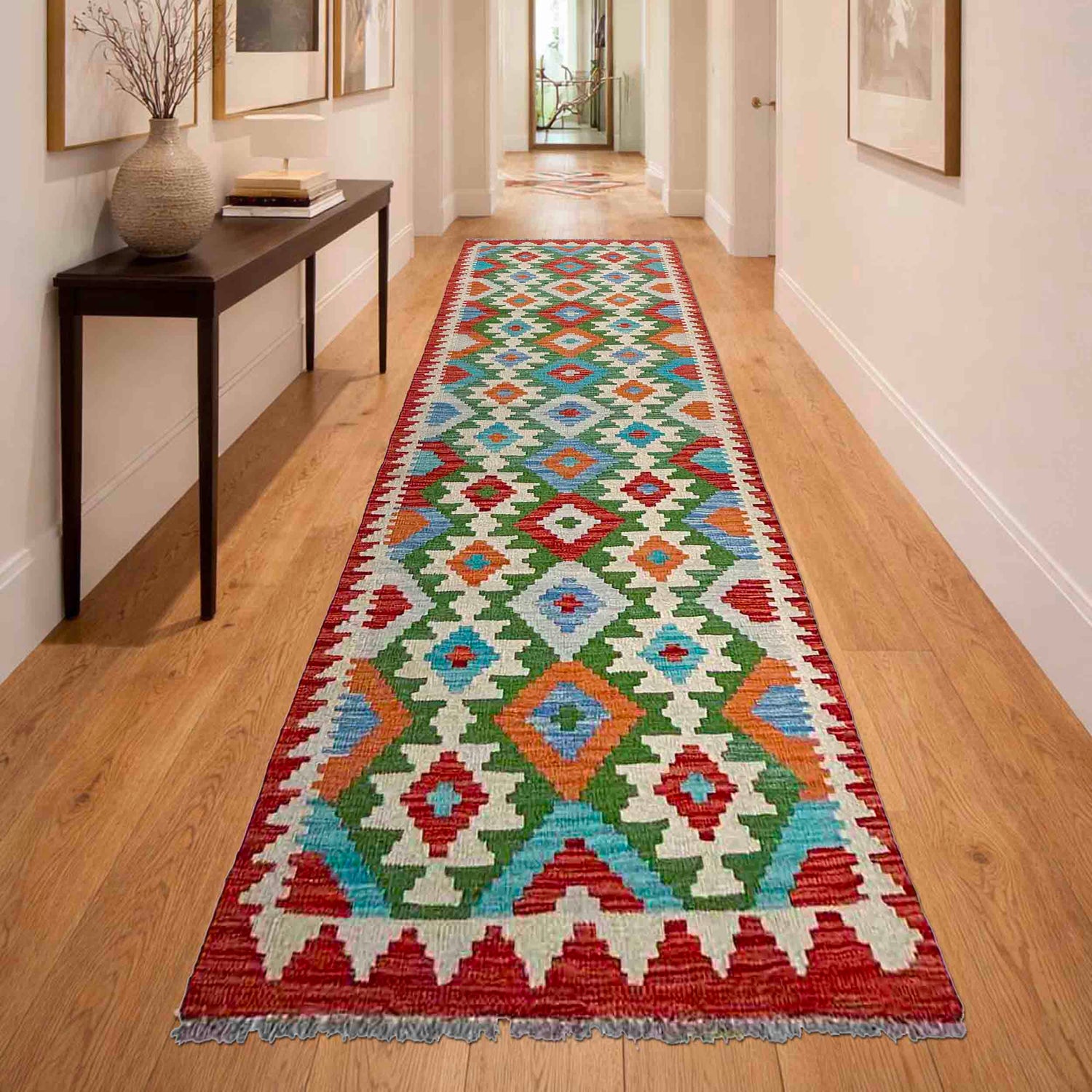 Handmade Multi Kilim Geometric 10' Runner