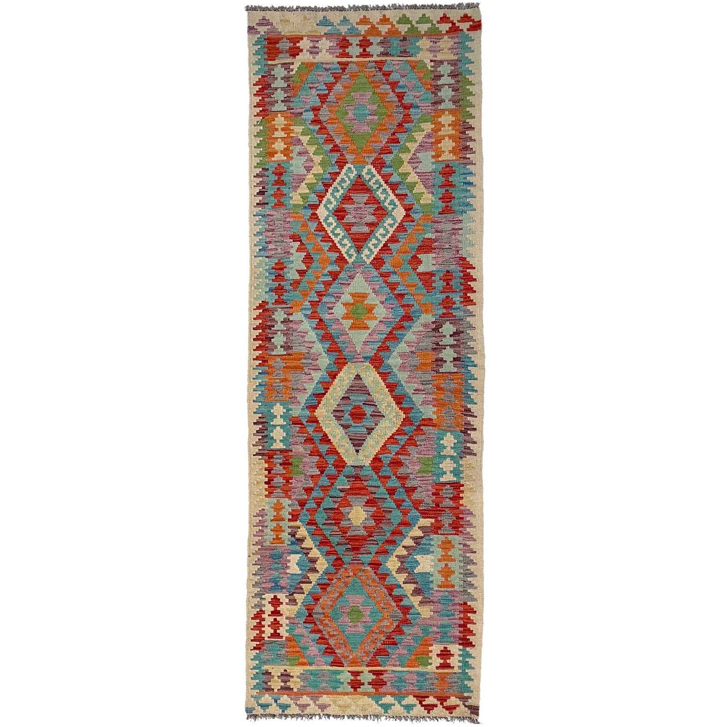 Handmade Multi Kilim Geometric 10' Runner