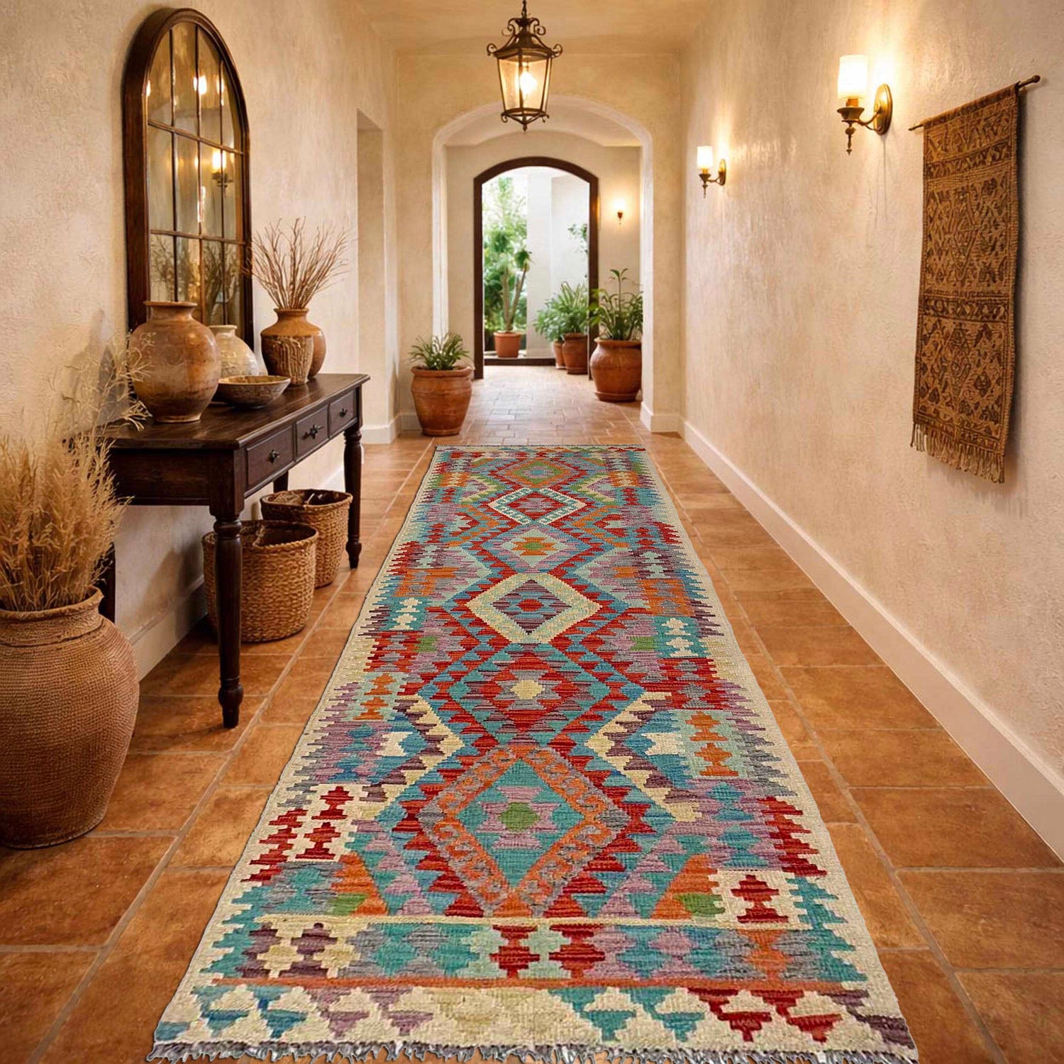 Handmade Multi Kilim Geometric 10' Runner