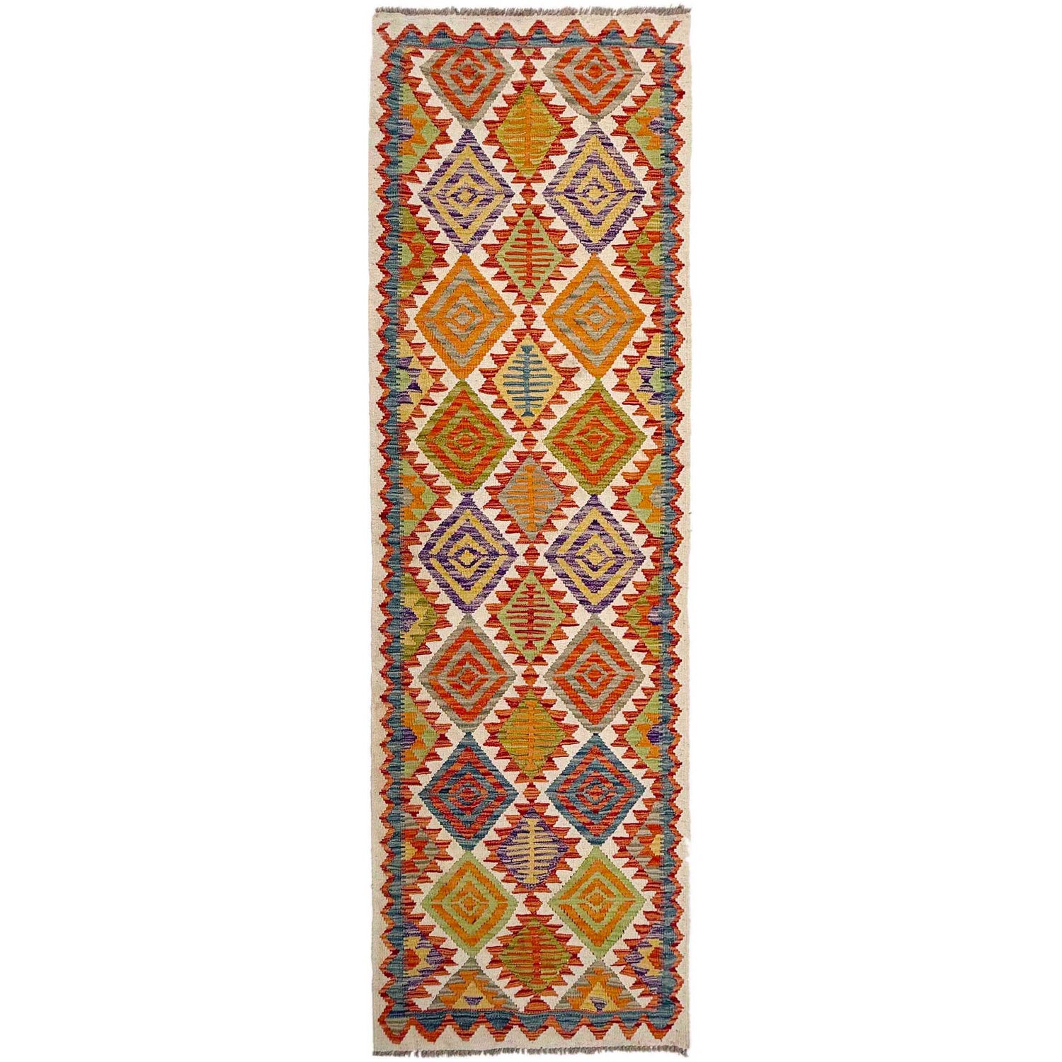 Handmade Multi Kilim Geometric 10' Runner