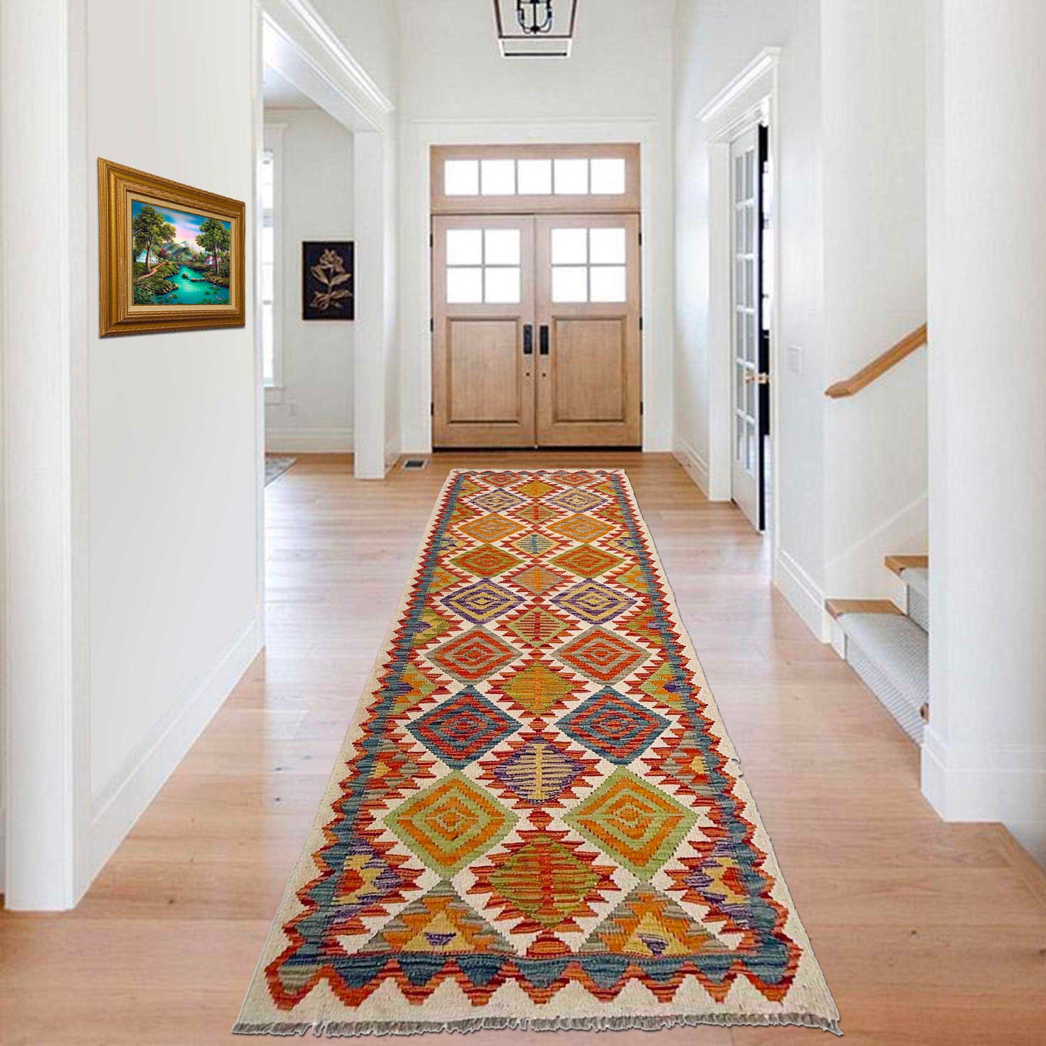 Handmade Multi Kilim Geometric 10' Runner