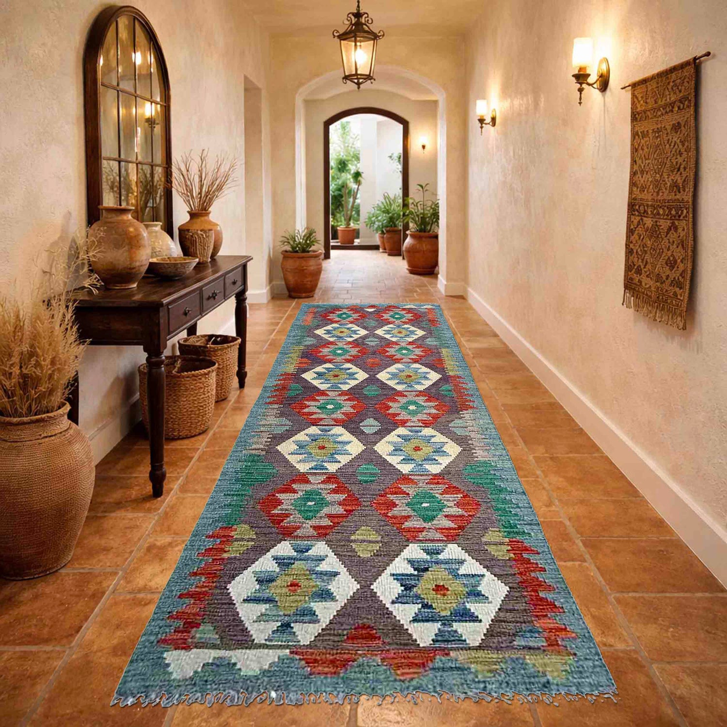 Handmade Multi Kilim Geometric 10' Runner