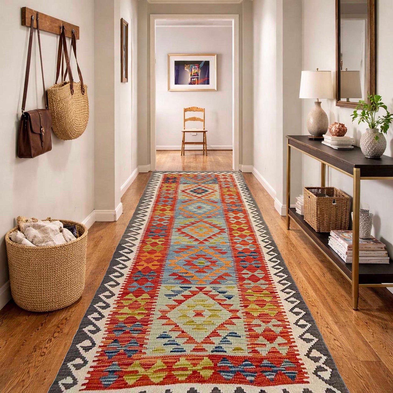 Handmade Multi Kilim Geometric 10' Runner