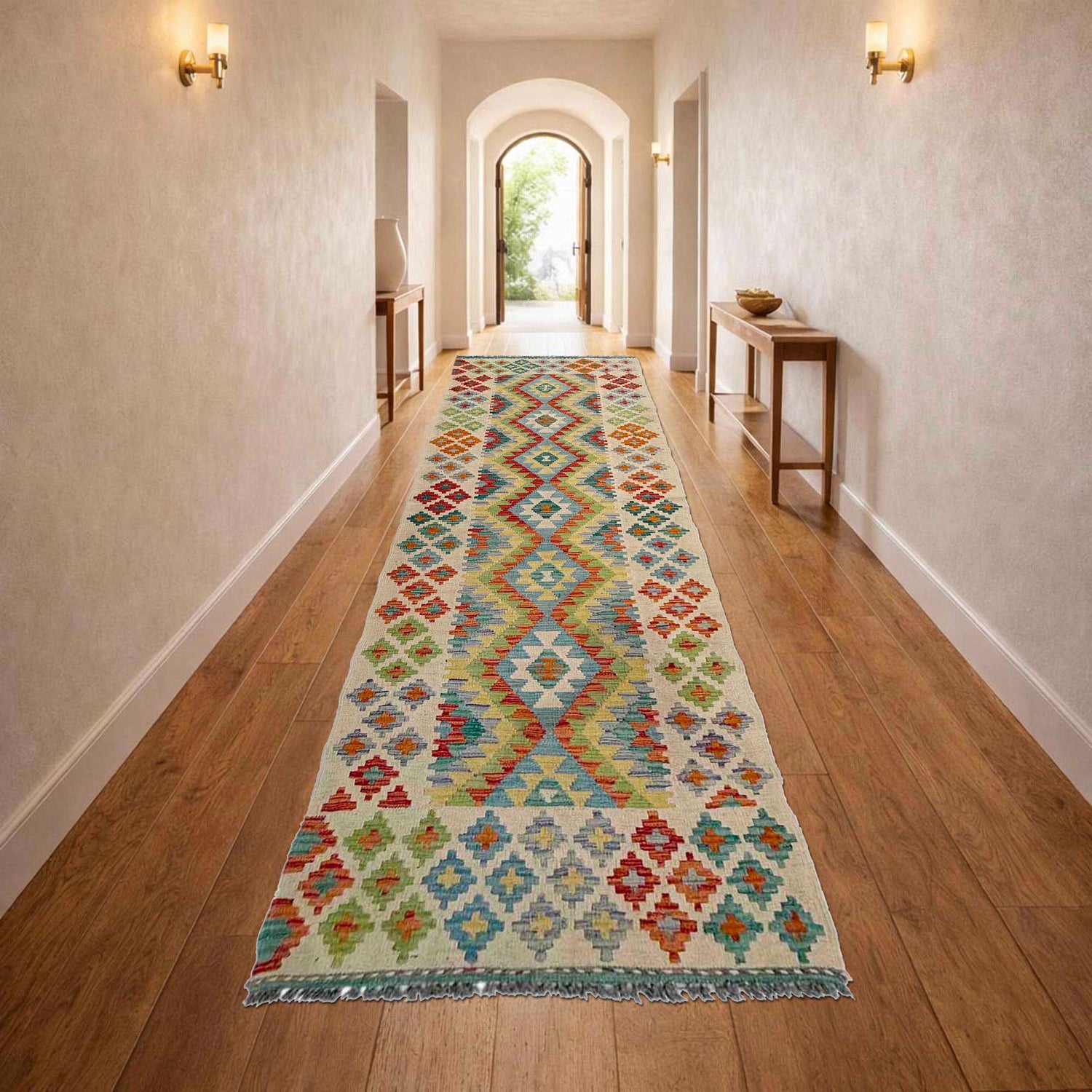 Handmade Multi Kilim Geometric 10' Runner