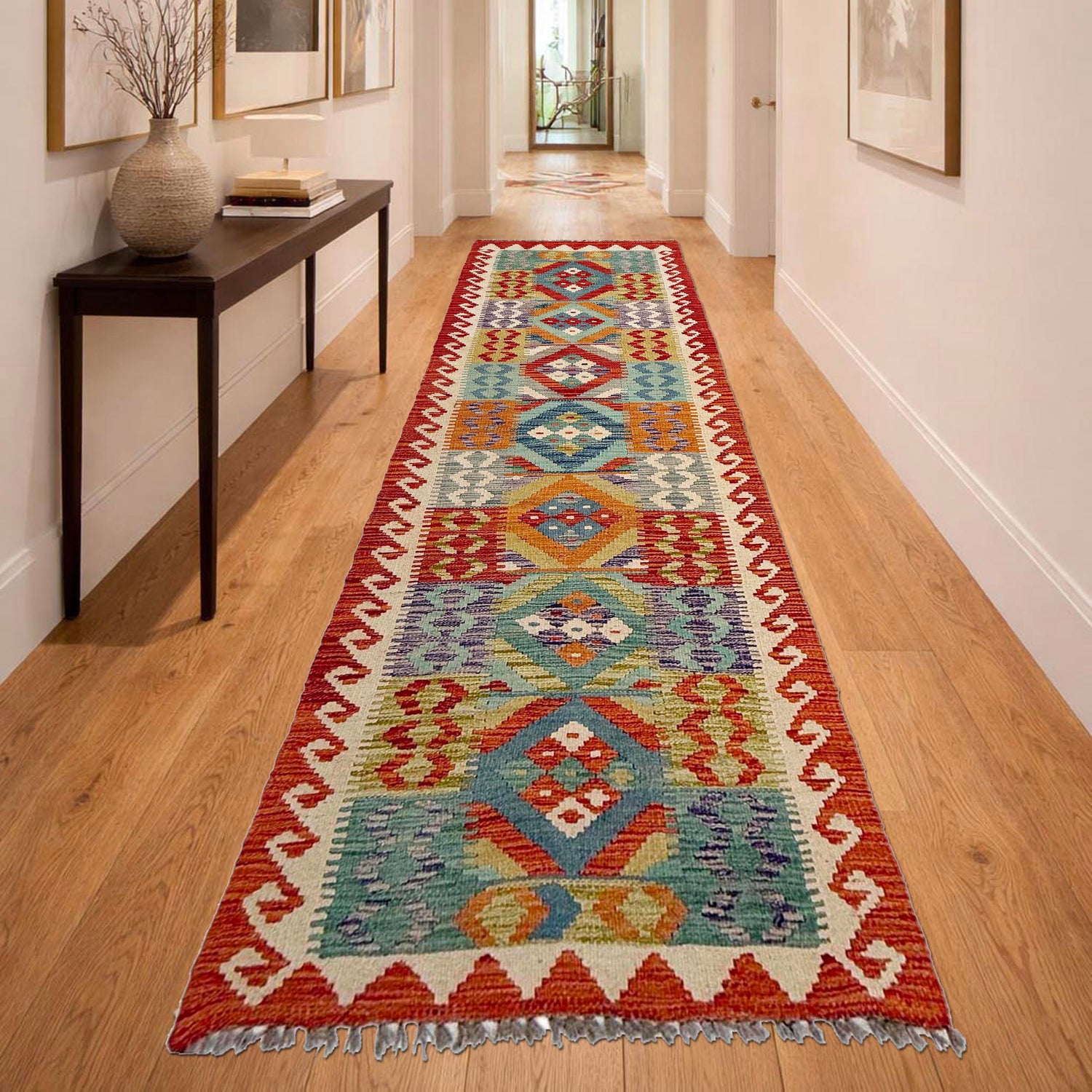 Handmade Multi Kilim Geometric 10' Runner