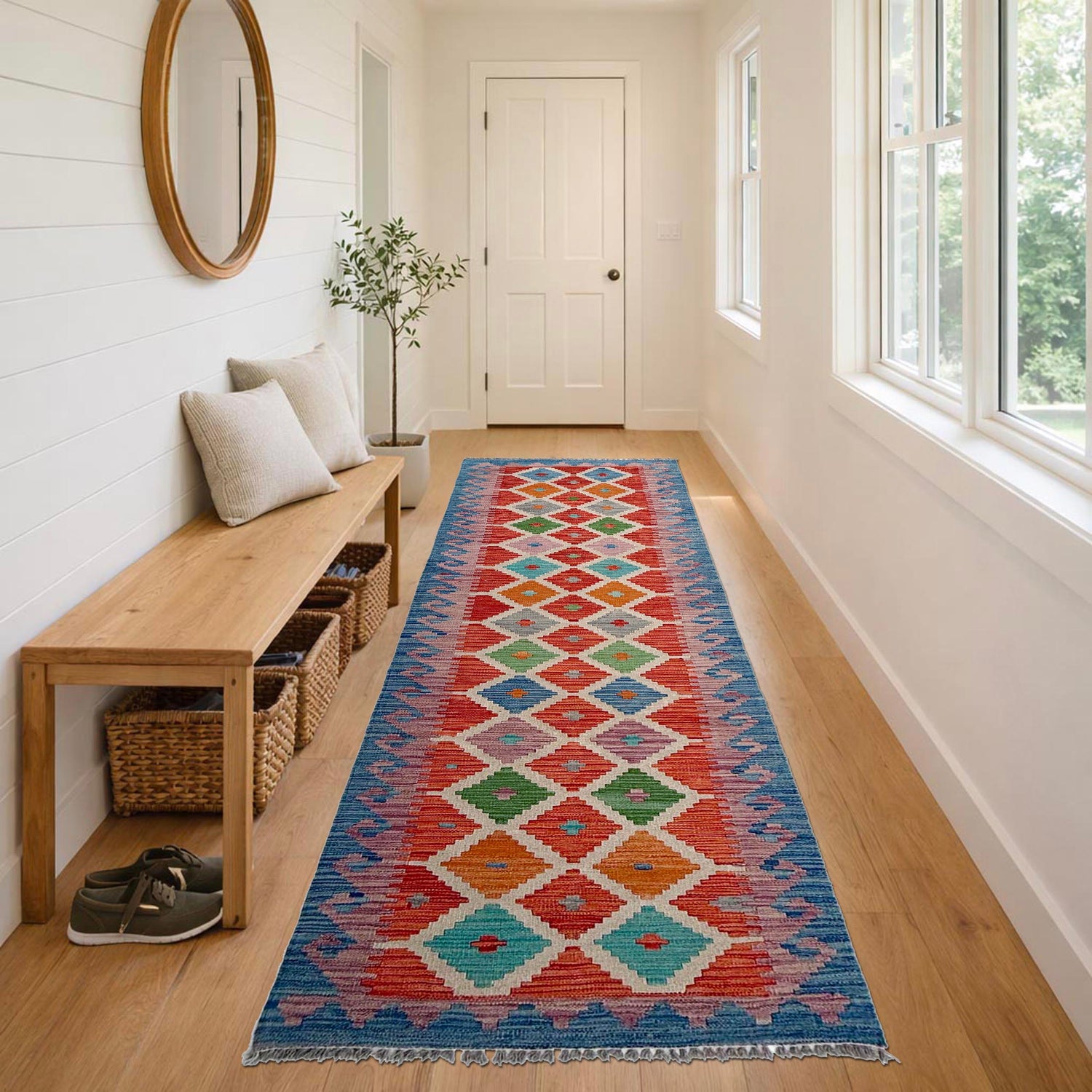 Handmade Multi Kilim Geometric 10' Runner