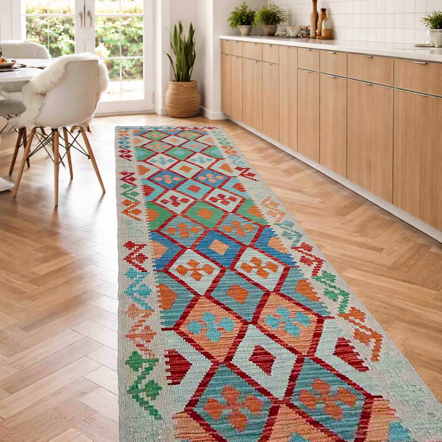 Handmade Multi Kilim Geometric 10' Runner
