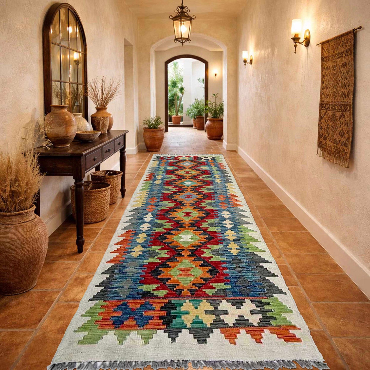 Handmade Multi Kilim Geometric 10' Runner