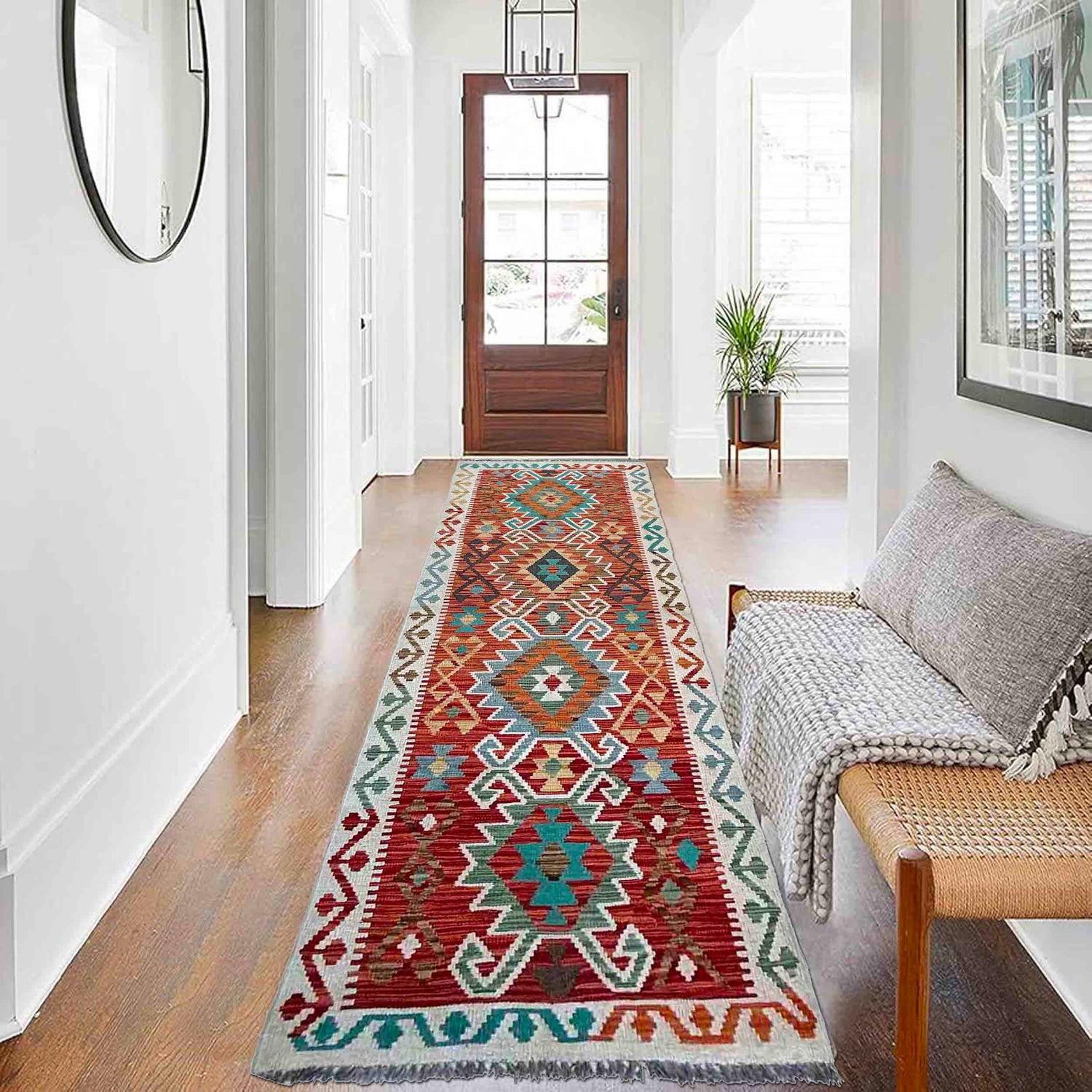Handmade Multi Kilim Geometric 10' Runner