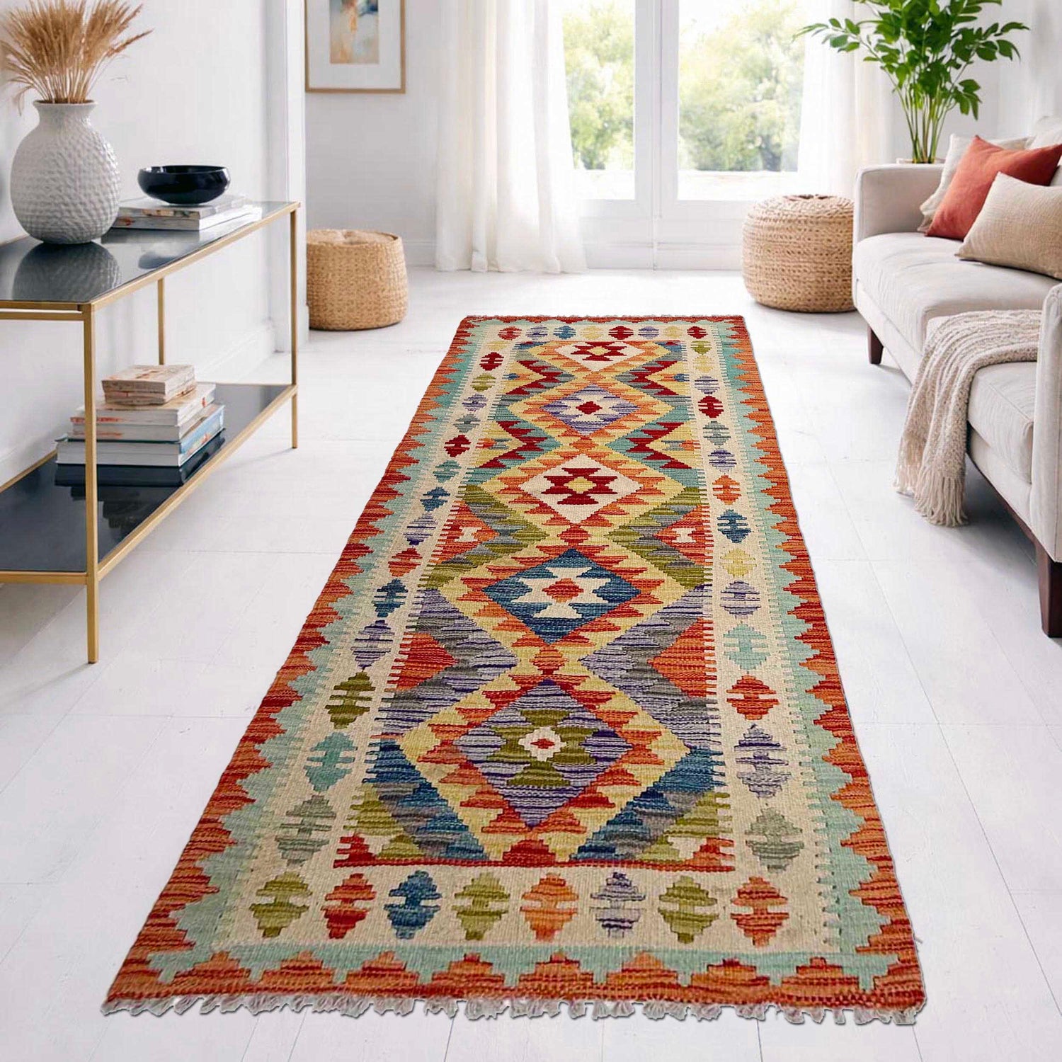 Handmade Multi Kilim Geometric 8' Runner