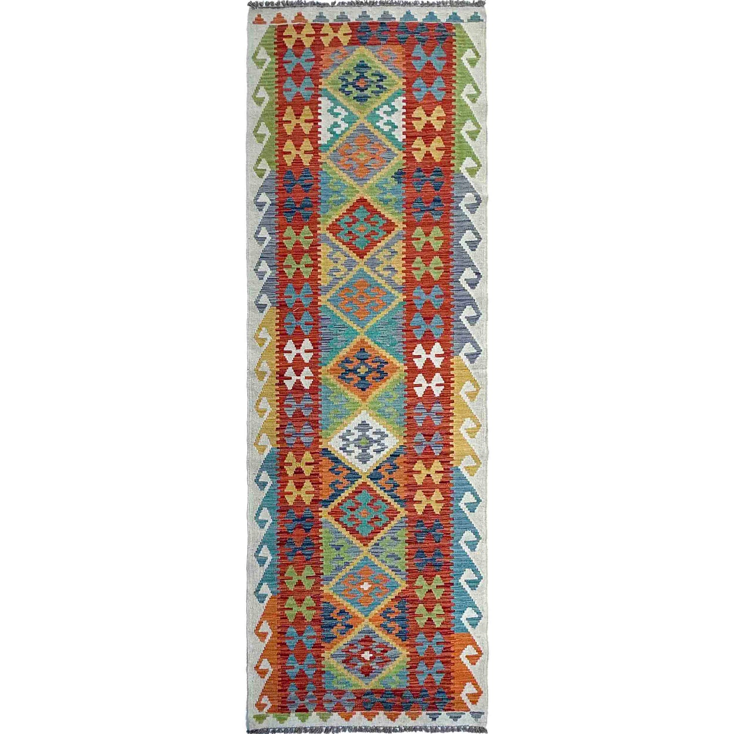 Handmade Multi Kilim Geometric 10' Runner
