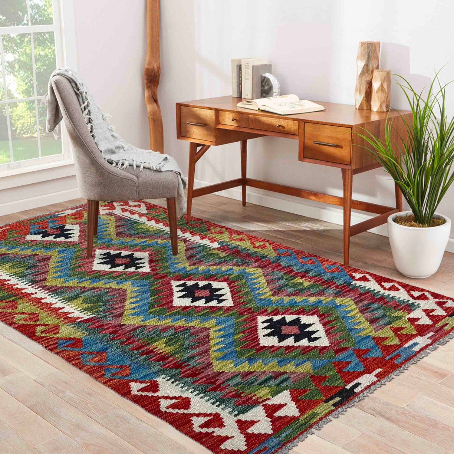 Handmade Multi Kilim Geometric 2x4 ft
